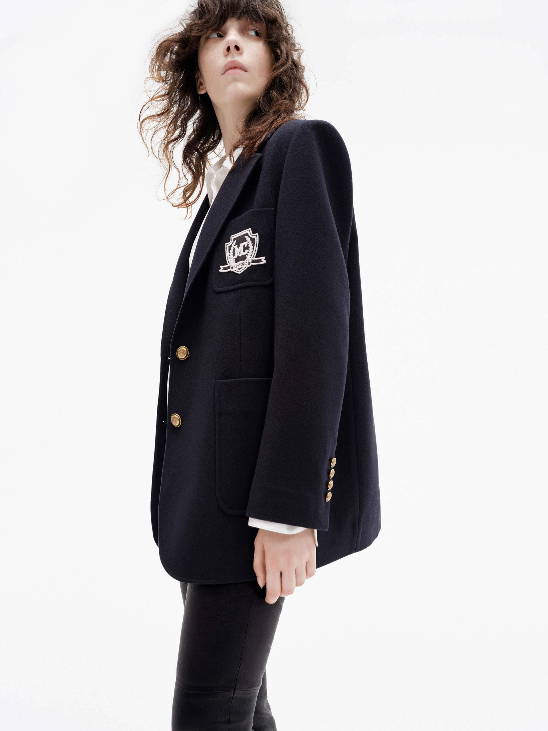 MO&Co. Women's Wool Tailored Blazer Coat in Navy