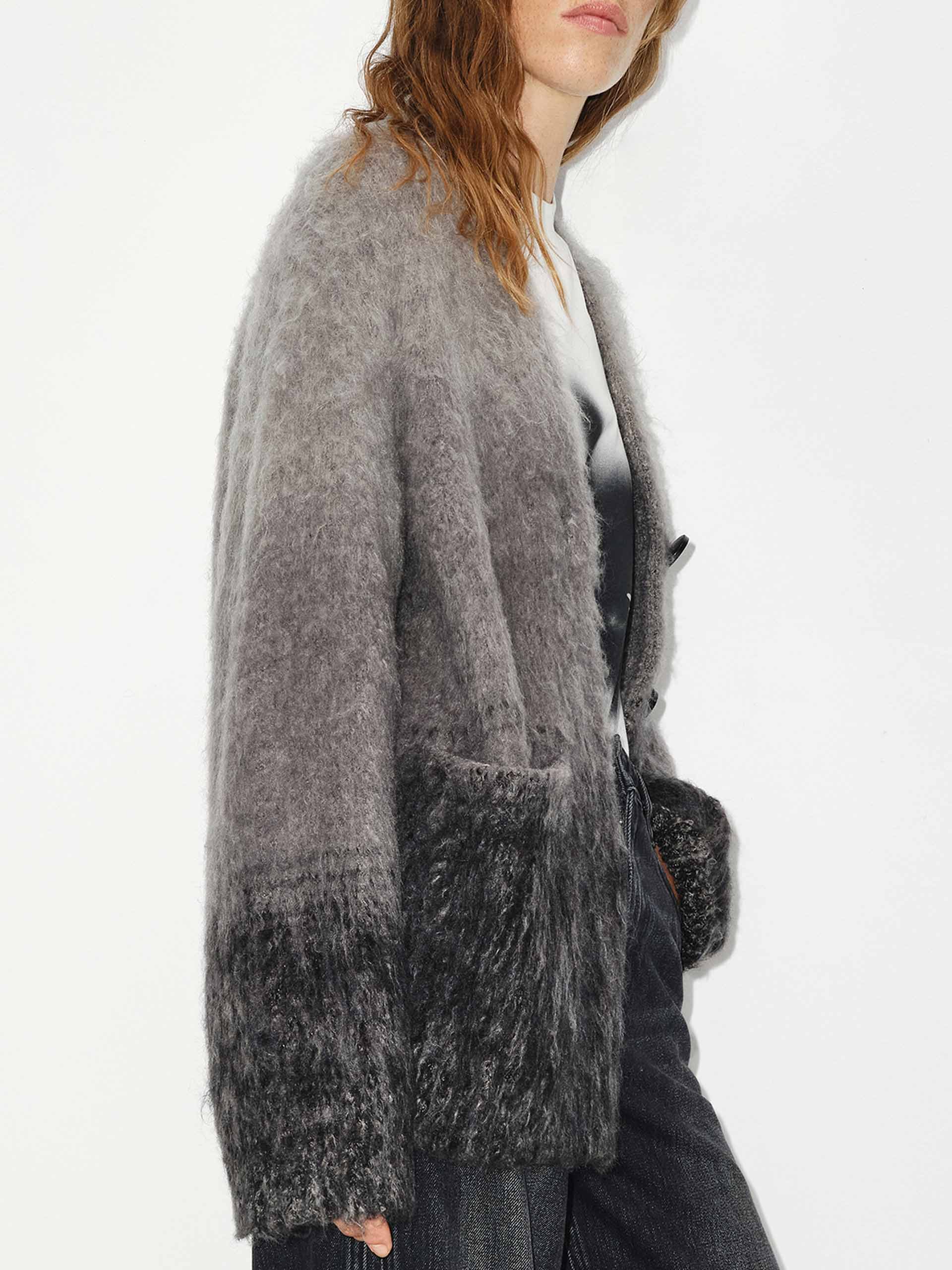 MO&Co. Women's Mohair Blend Brushed Detail Oversized Knit Cardigan in Black and Grey