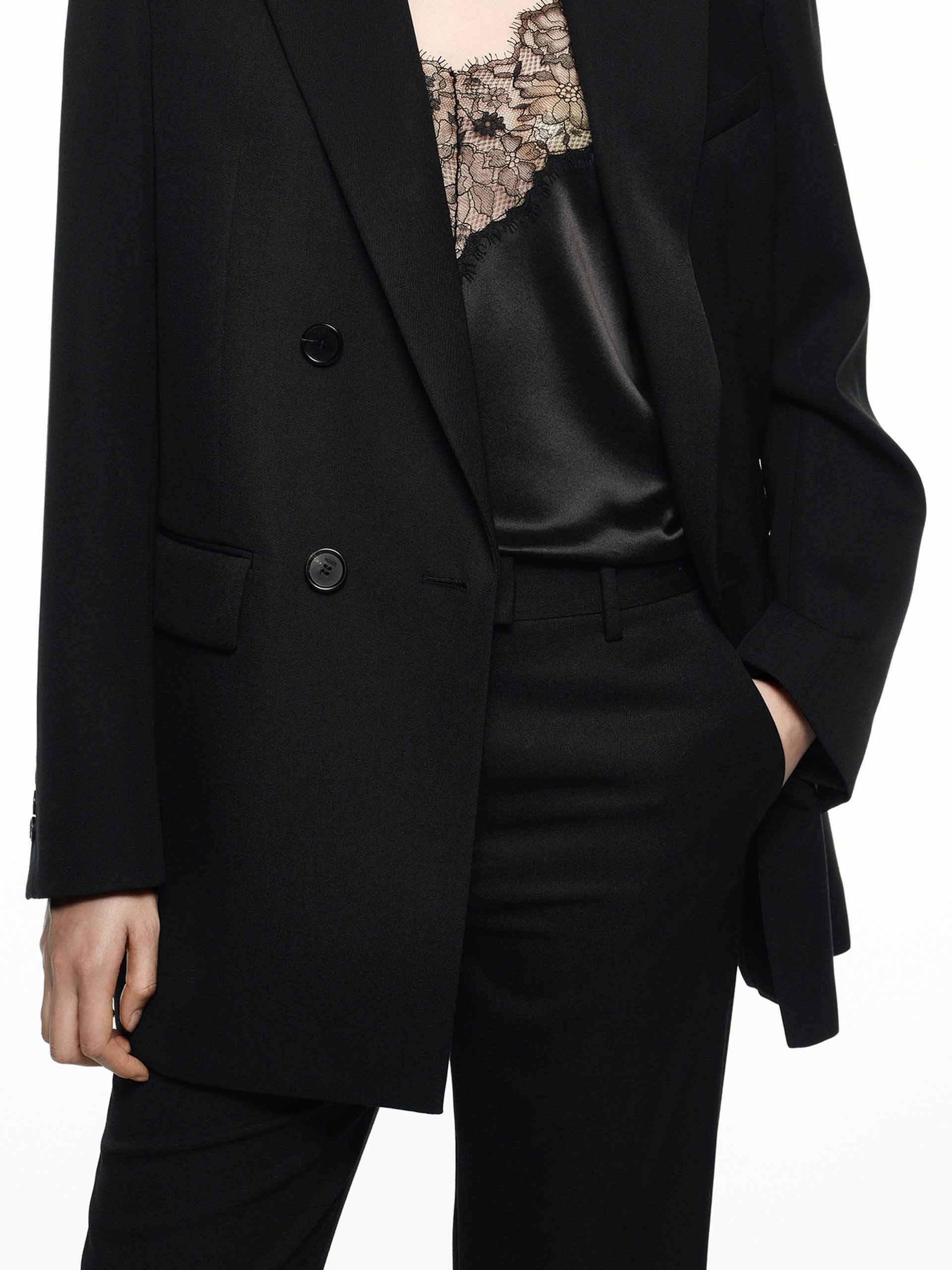 MO&Co. Women's Merino Wool Structured Formal Blazer in Black