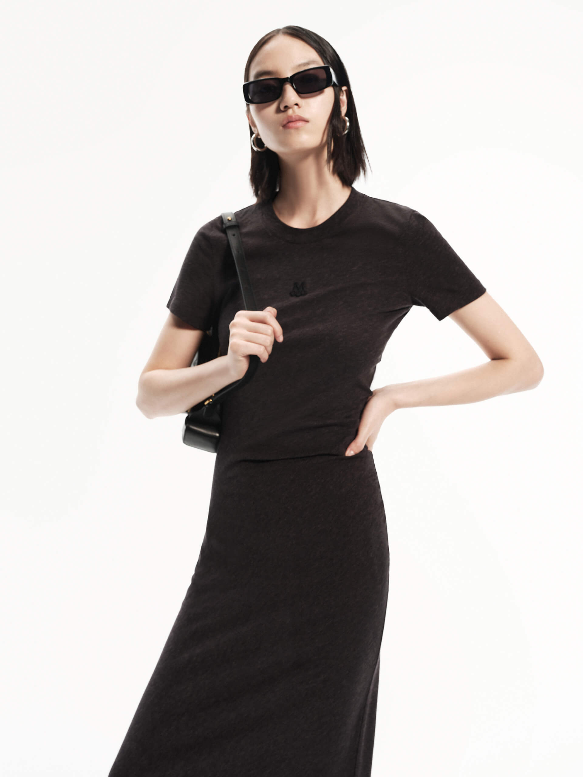 MO&Co. Women's Short Sleeve Lyocell Blend Stretchy Long Line Maxi Casual Dress