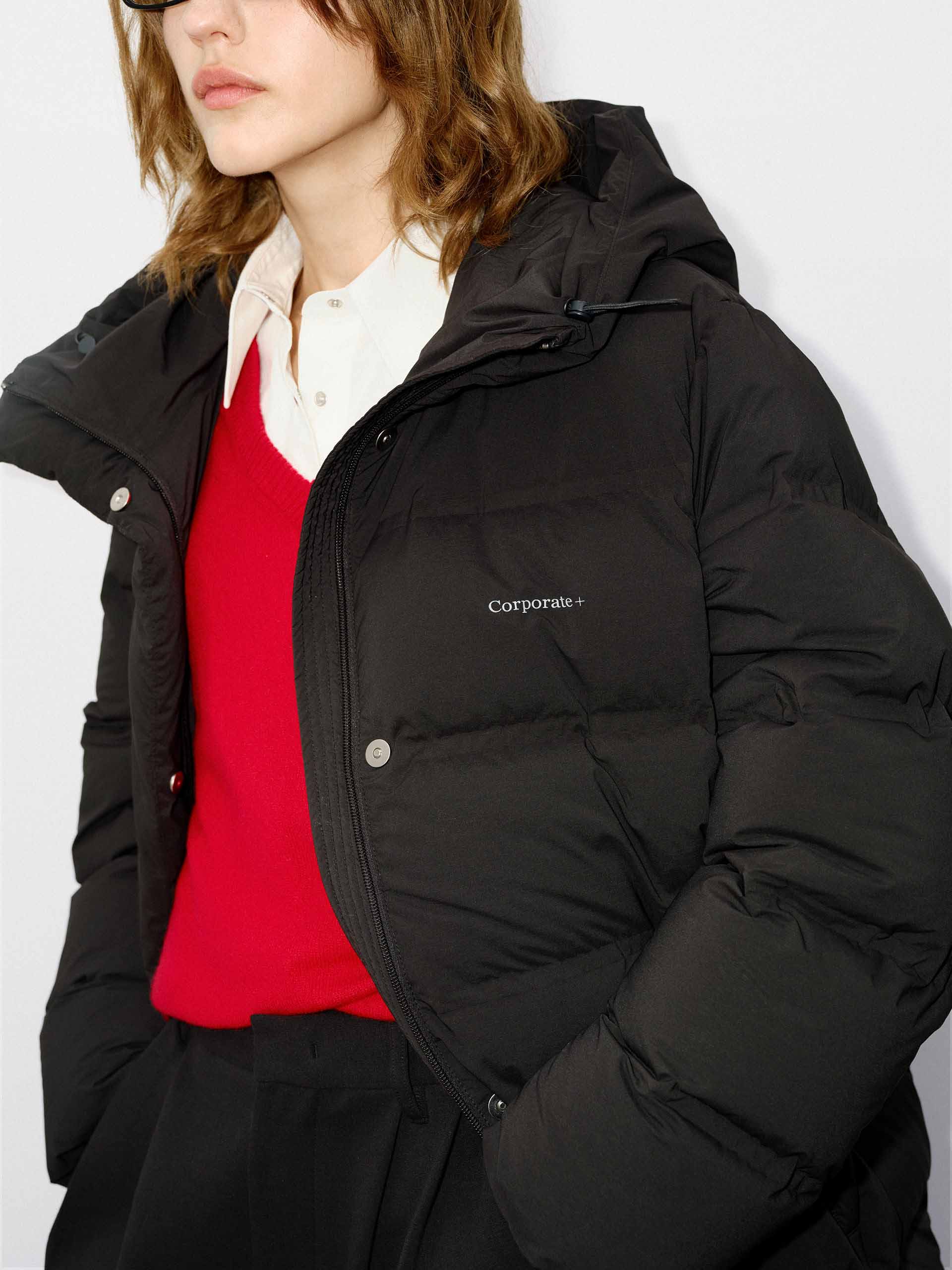 MO&Co. Women's Long Line Hood Quilted Shell Down Coat in Black for Winter