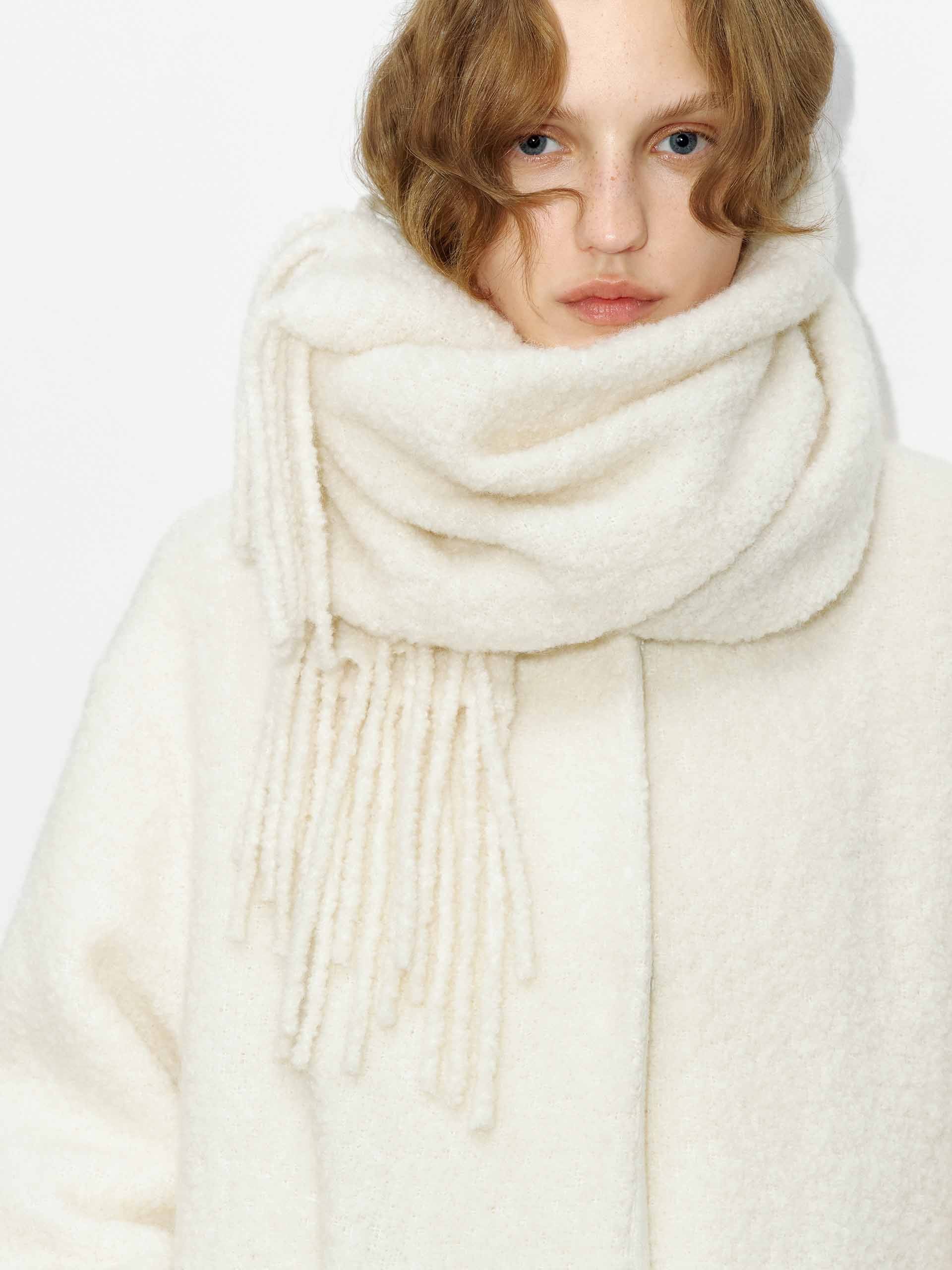 MO&Co. Women's Button Closure Midi Coat with Scarf in White