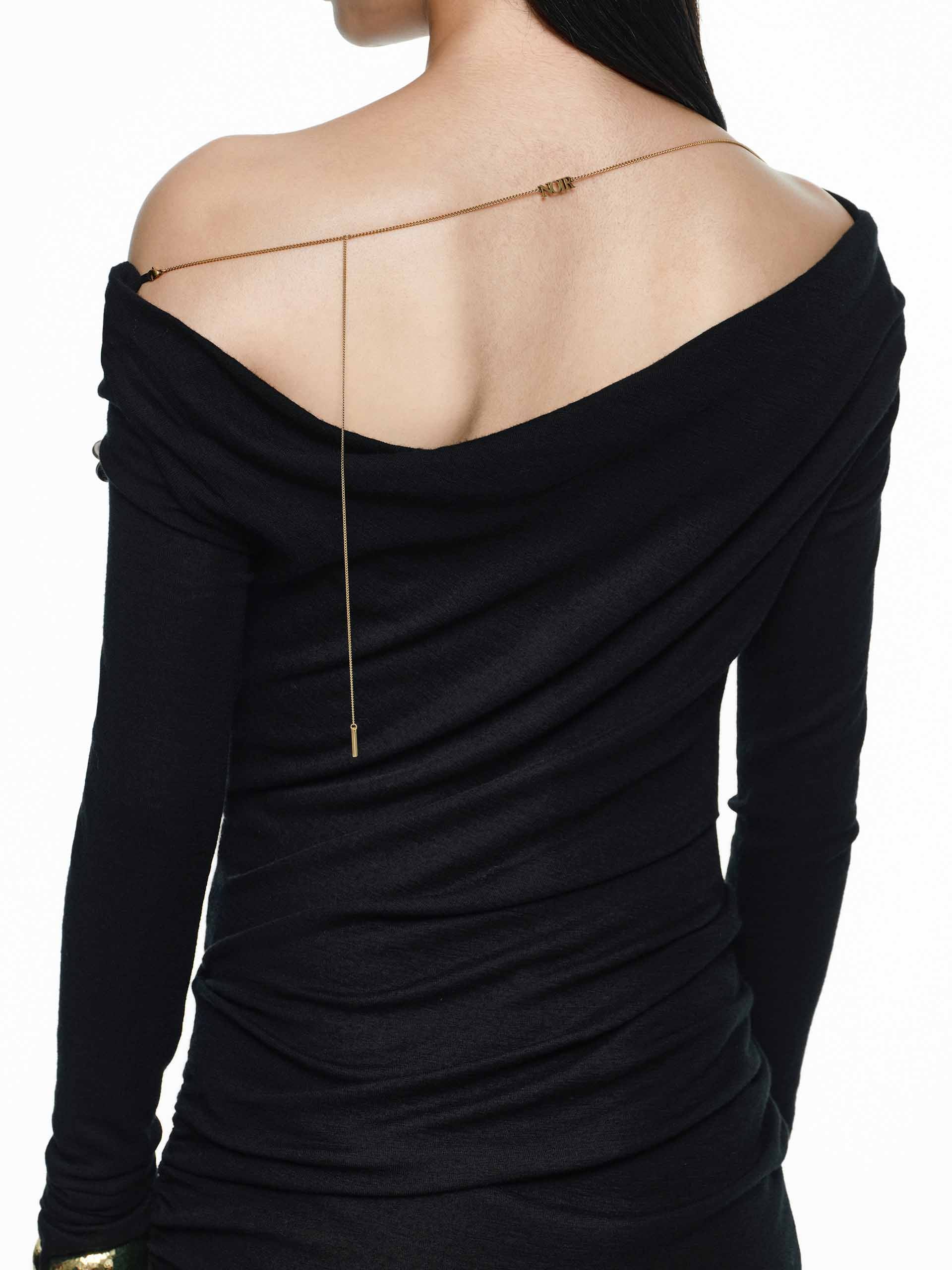 MO&Co. Noir Women's Slit 100% Merino Wool Long Sleeves Black Maxi Dress