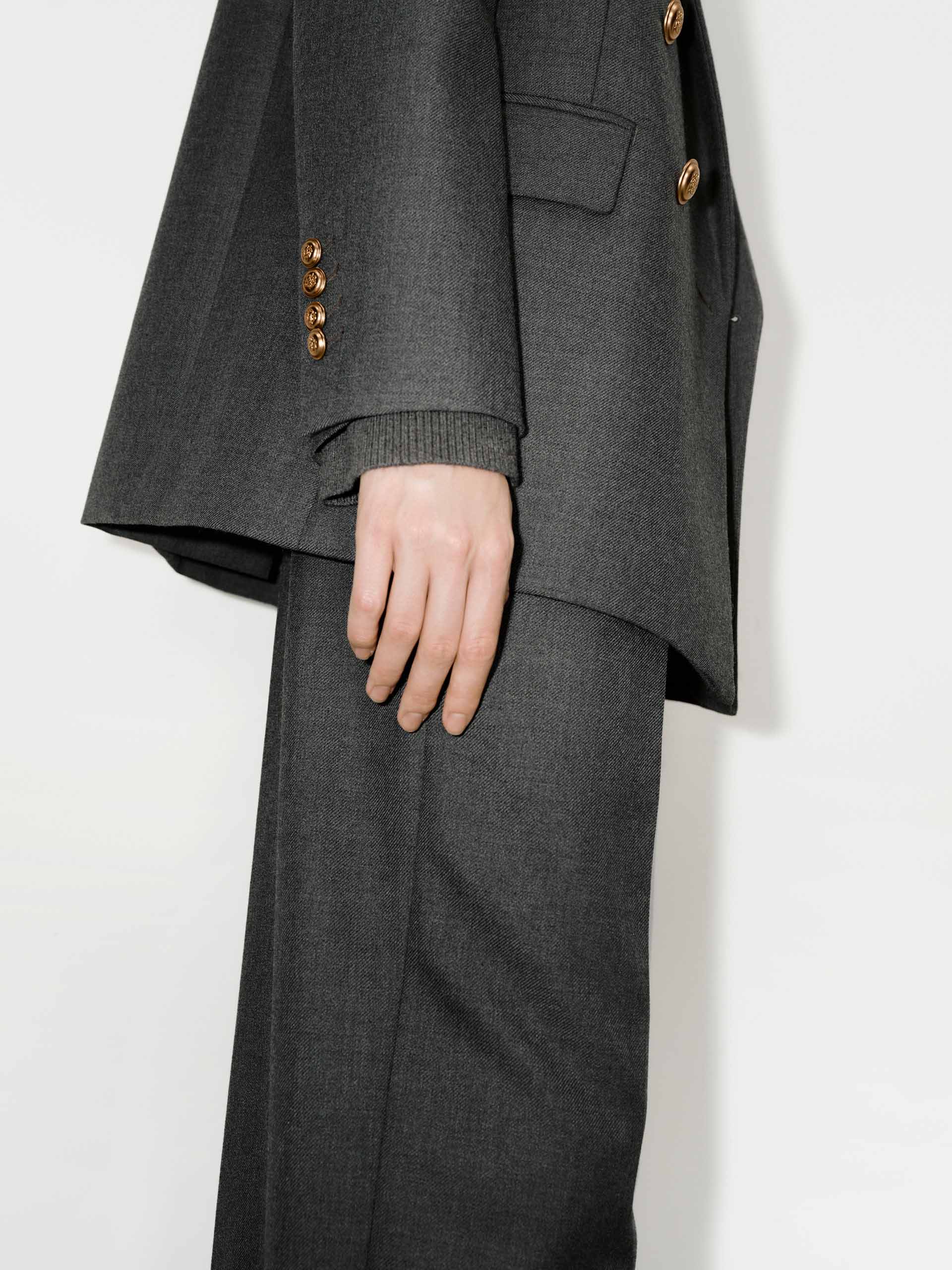 MO&Co. Women's Metallic Button Peak Lapel Structured Blazer Wool Blend in Grey