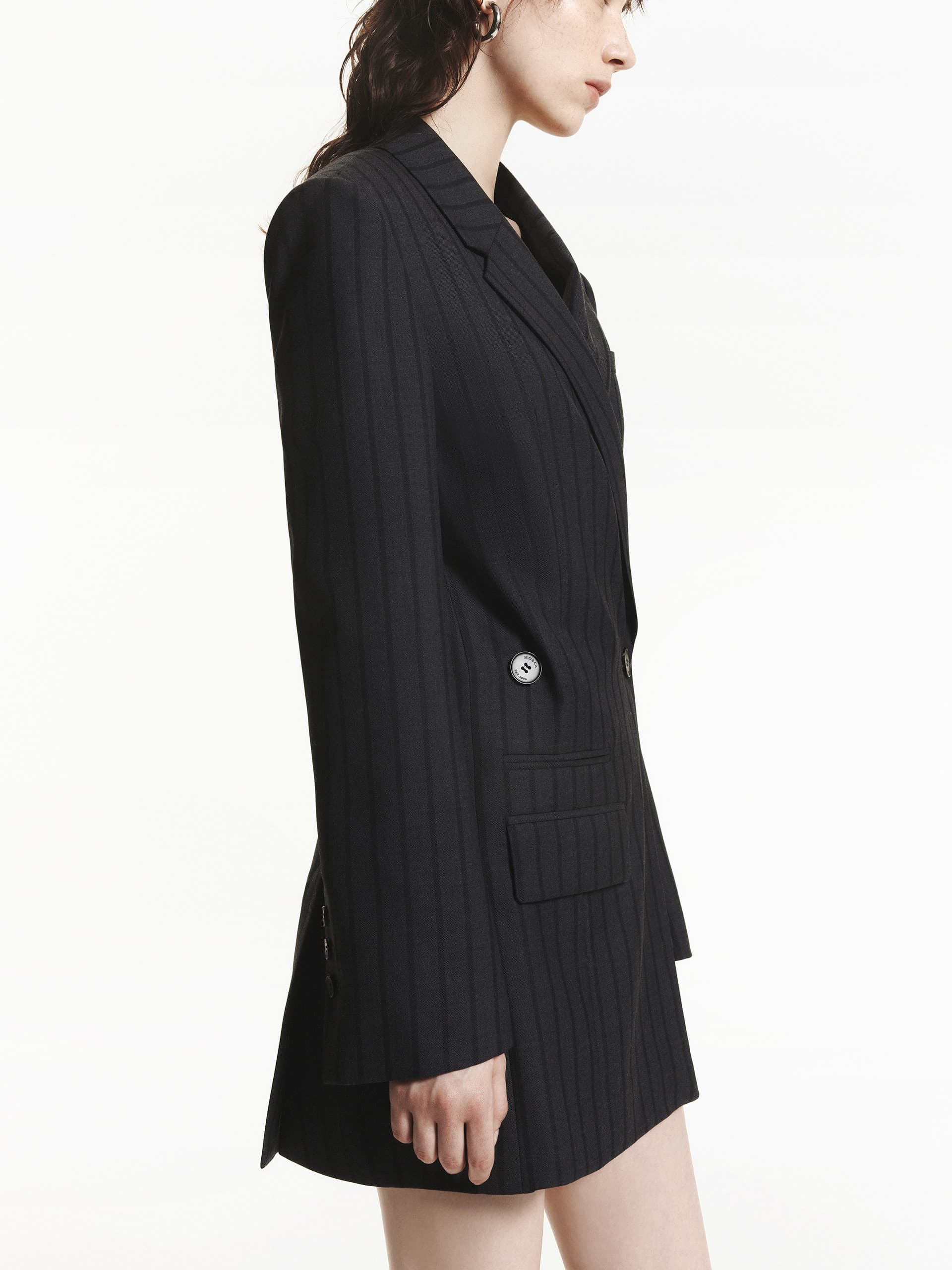 MO&Co. Women's Pinstripe Wool Blend Long Sleeves Tailored Blazer