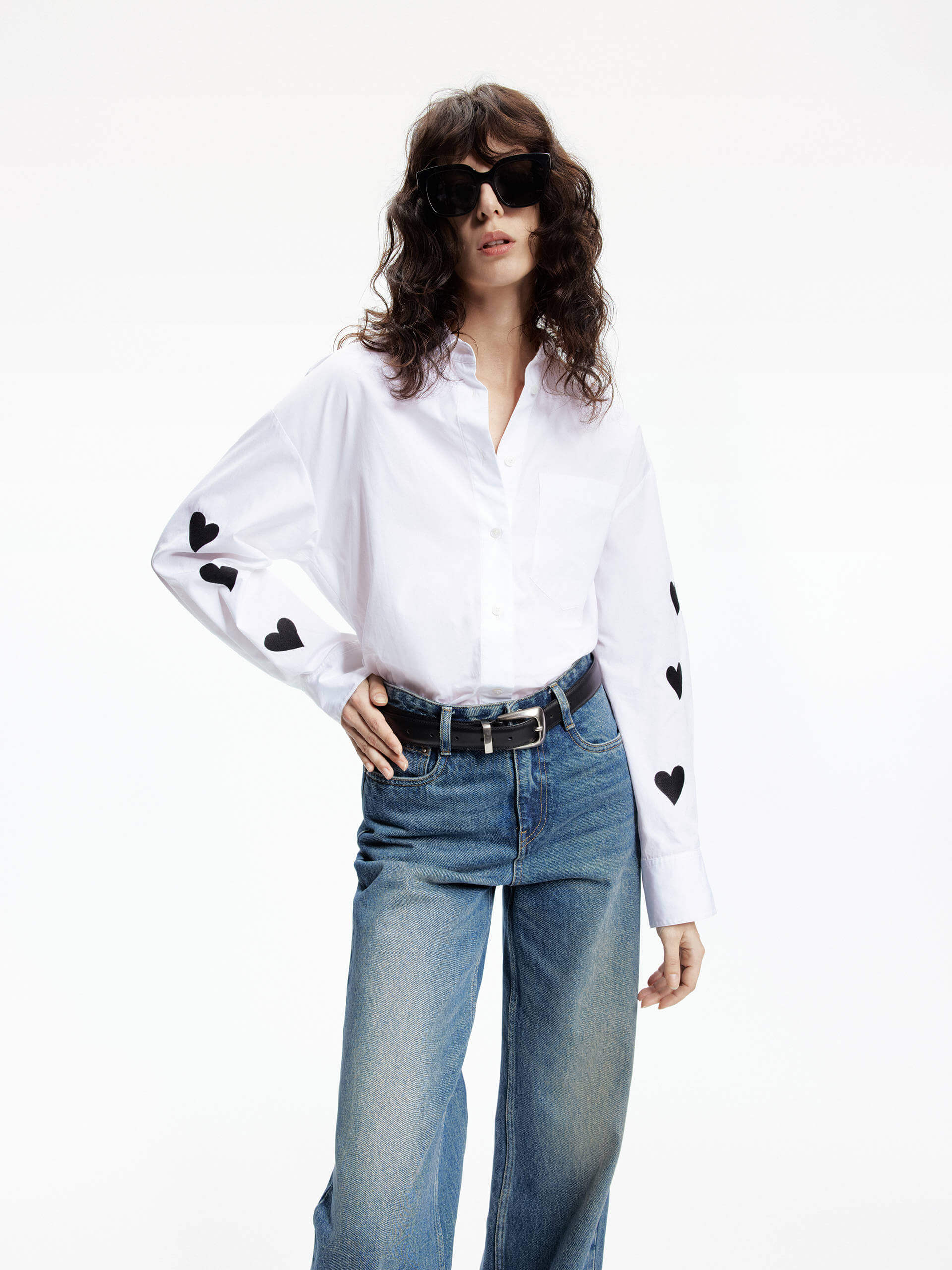 MO&Co. Women's 100% Cotton Full Length High Rise Straight Jeans Blue