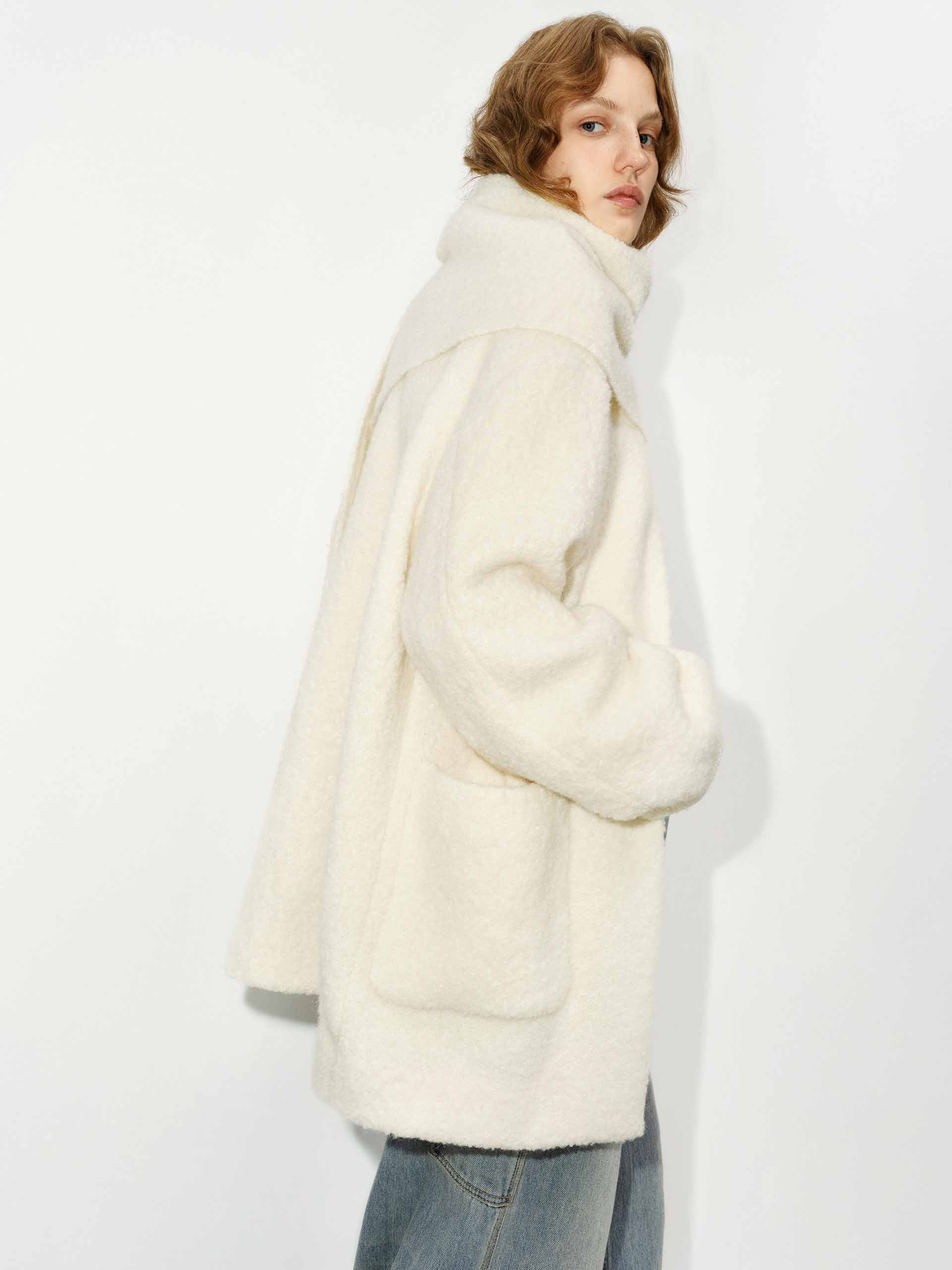 MO&Co. Women's Button Closure Midi Coat with Scarf in White