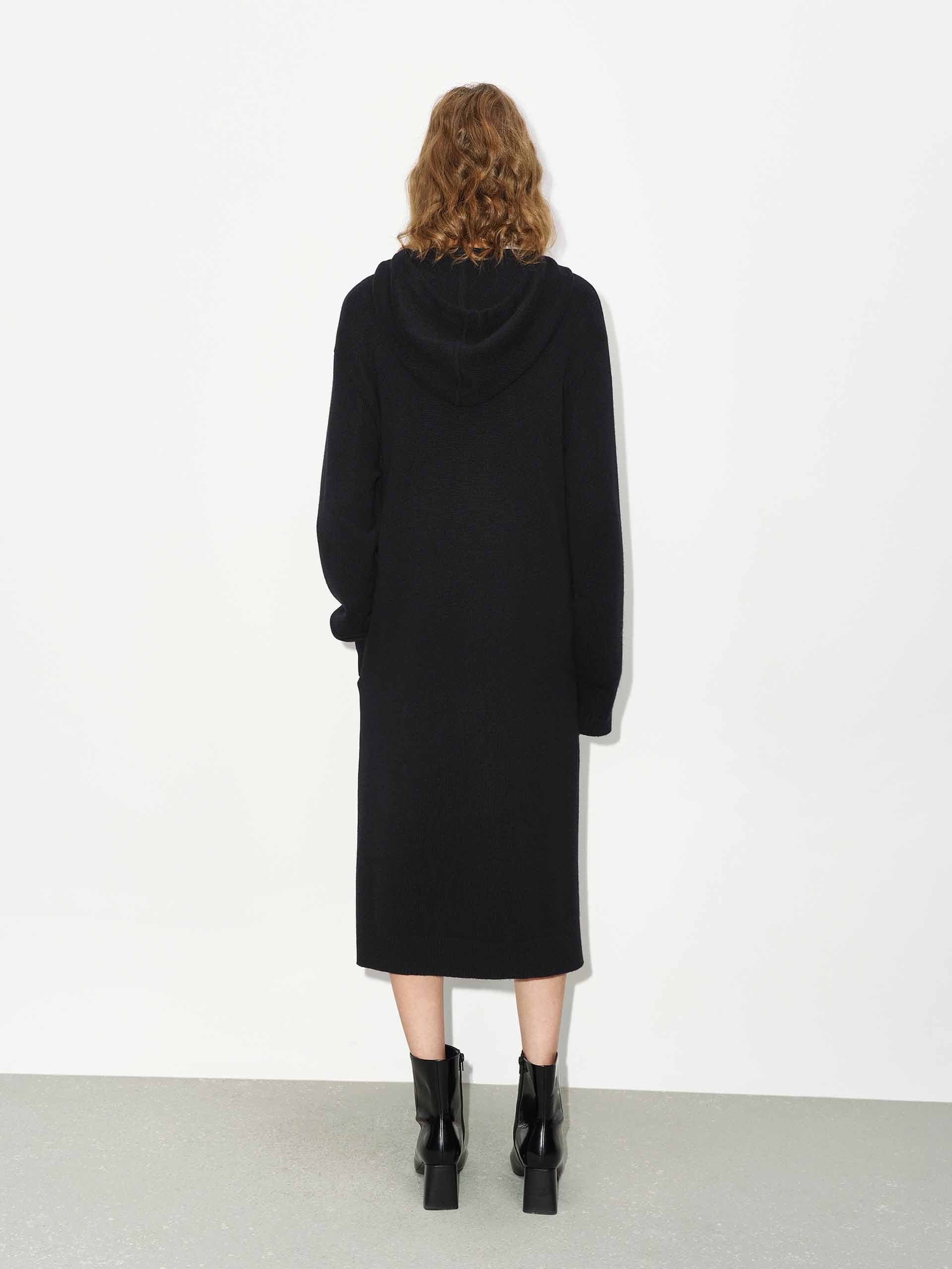 MO&Co. Women's Wool Cashmere Hooded Causal Midi Knit Dress in Black