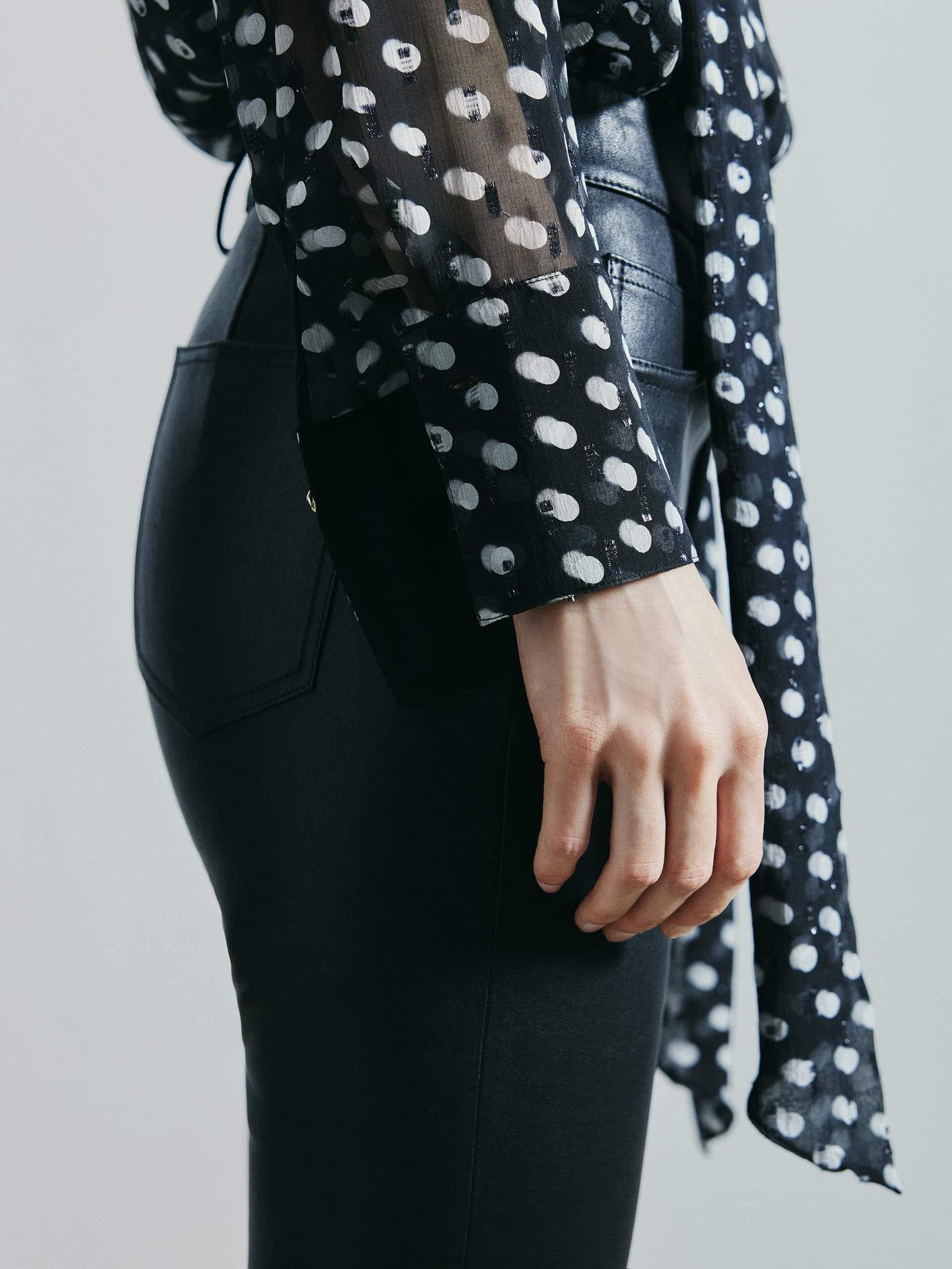 MO&Co. Noir Women's Polka Dot Long Sleeves Silk Shirt
