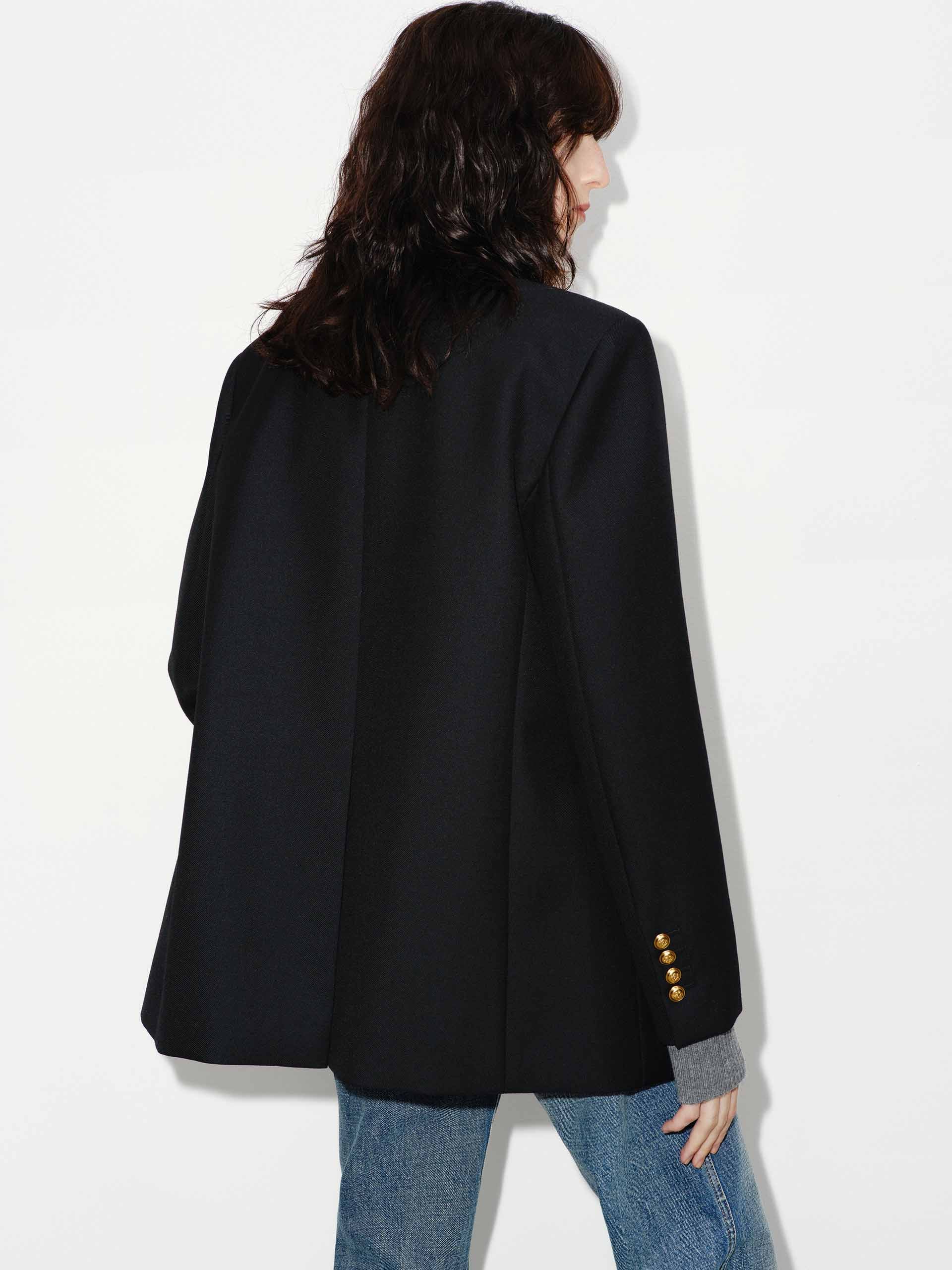 MO&Co. Women's Metallic Button Peak Lapel Structured Blazer Wool Blend in Black