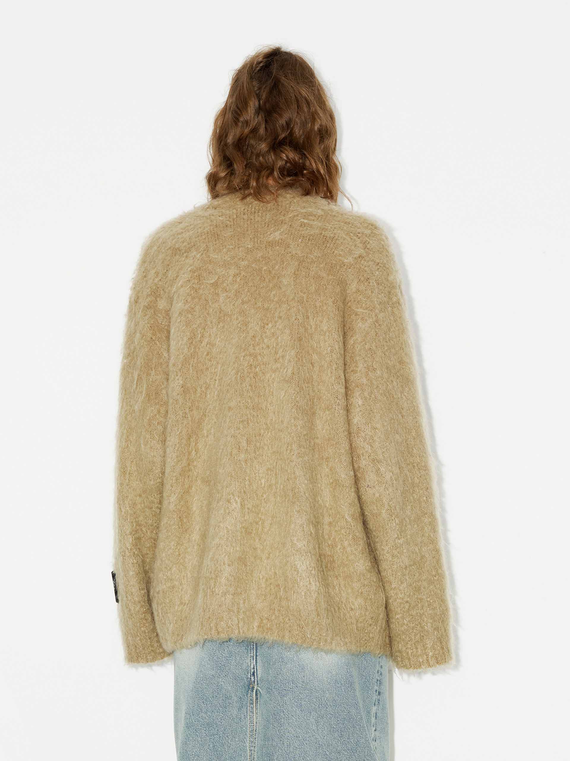 MO&Co. Women's Mohair Blend Brushed Detail Oversized Knit Cardigan in Mustard