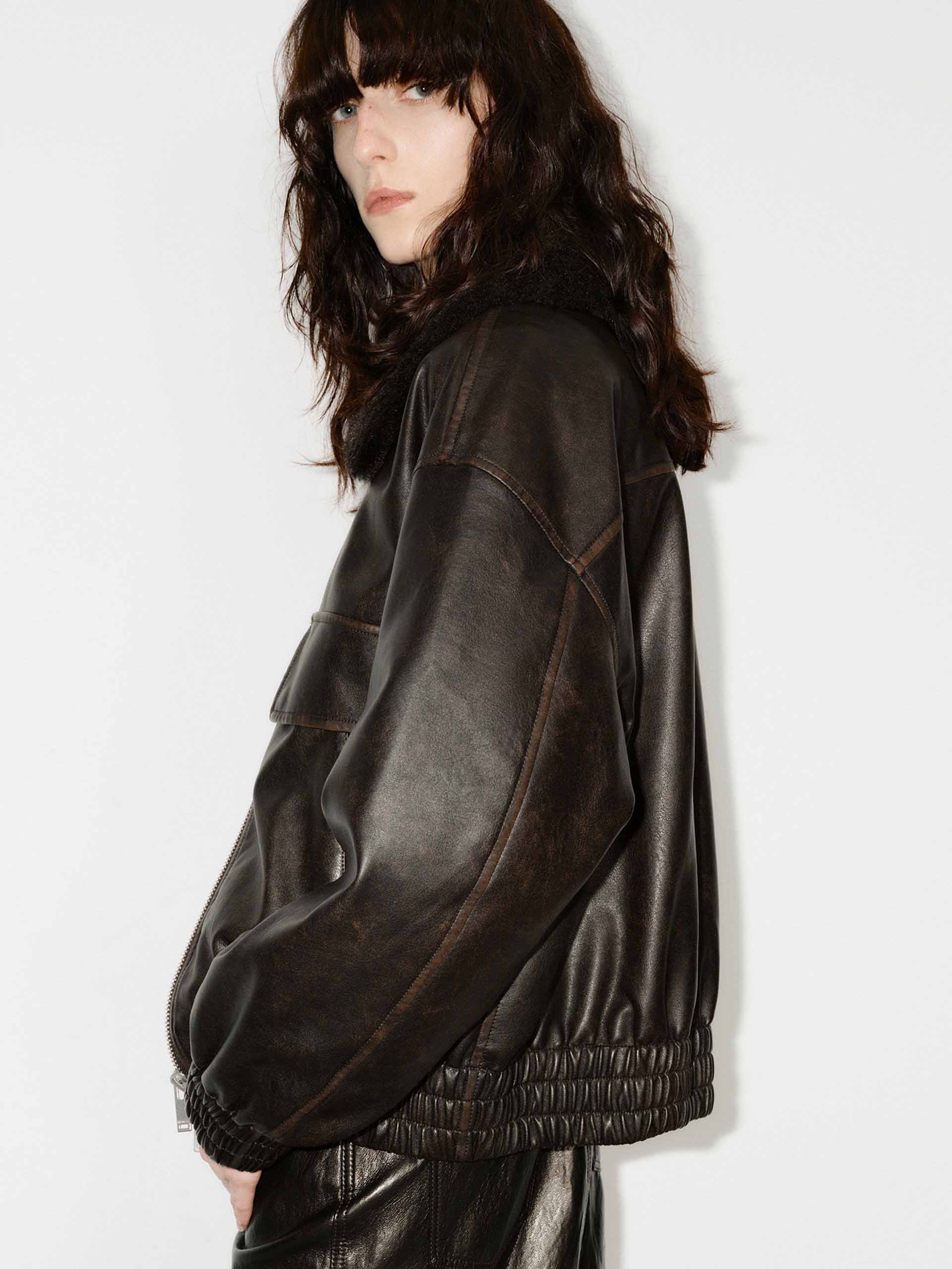 MO&Co. Women's Fur Collar Faux Leather Jacket in Brown