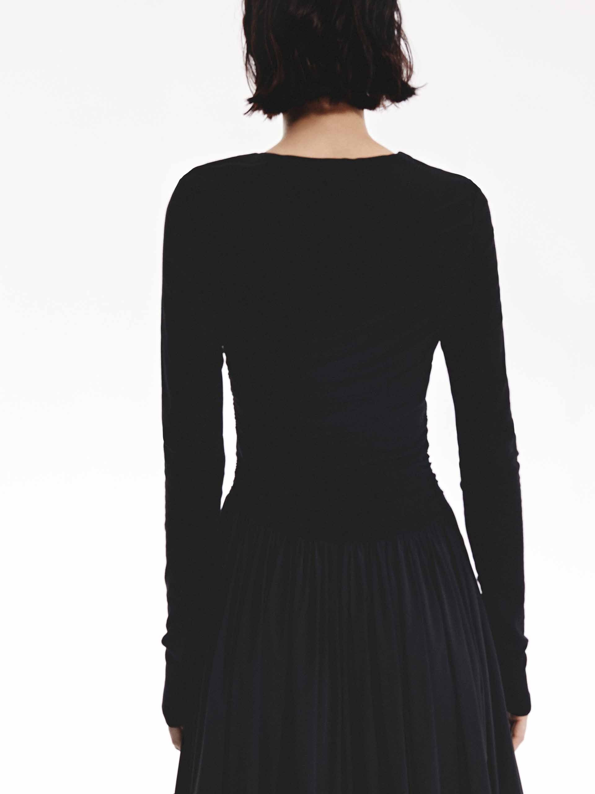 MO&Co. Women's Long Sleeves Paneled Midi Dress in Black