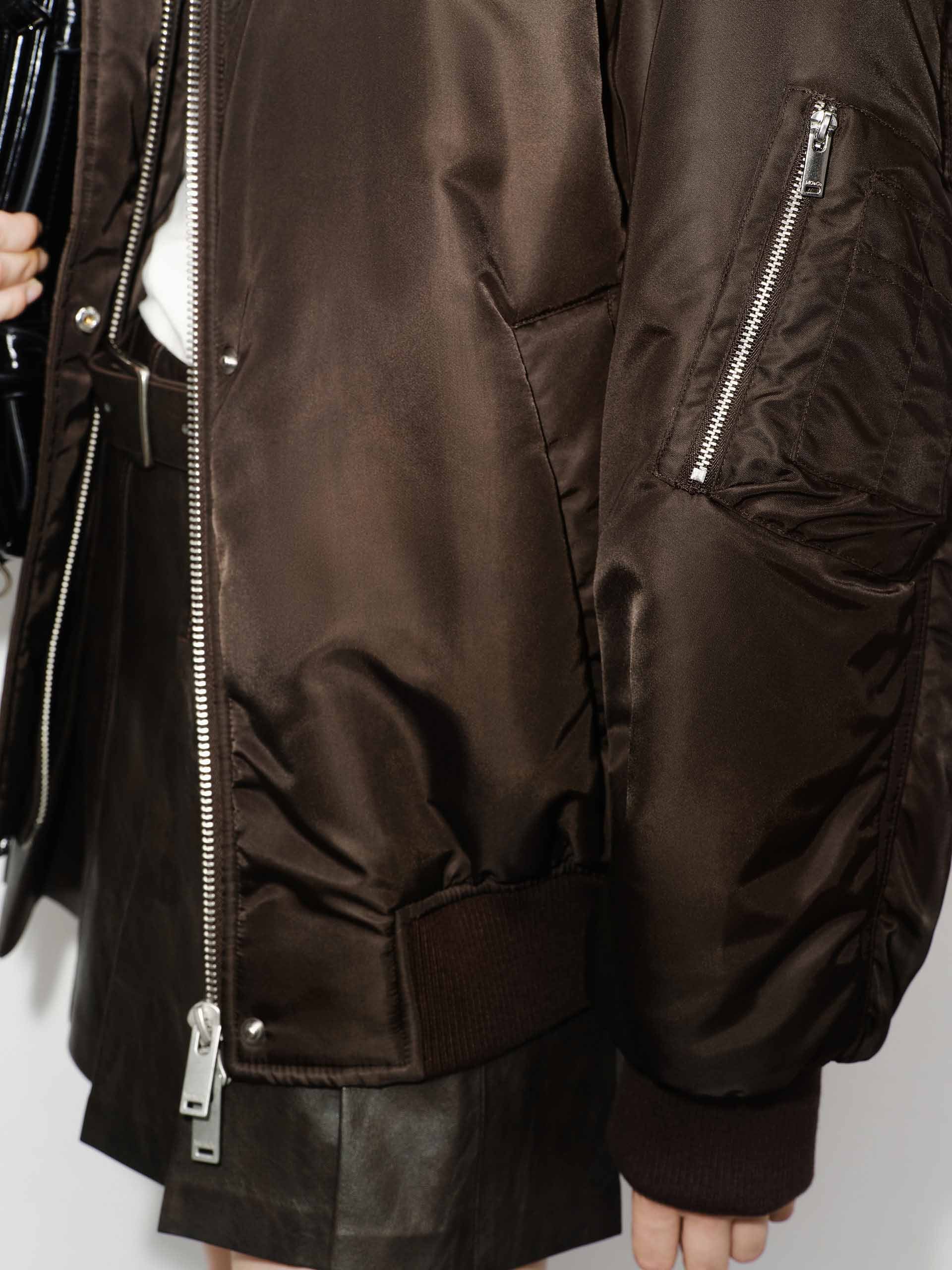 MO&Co. Women's Fur Collar Quilted Bomber Jacket in Brown for Fall Winter