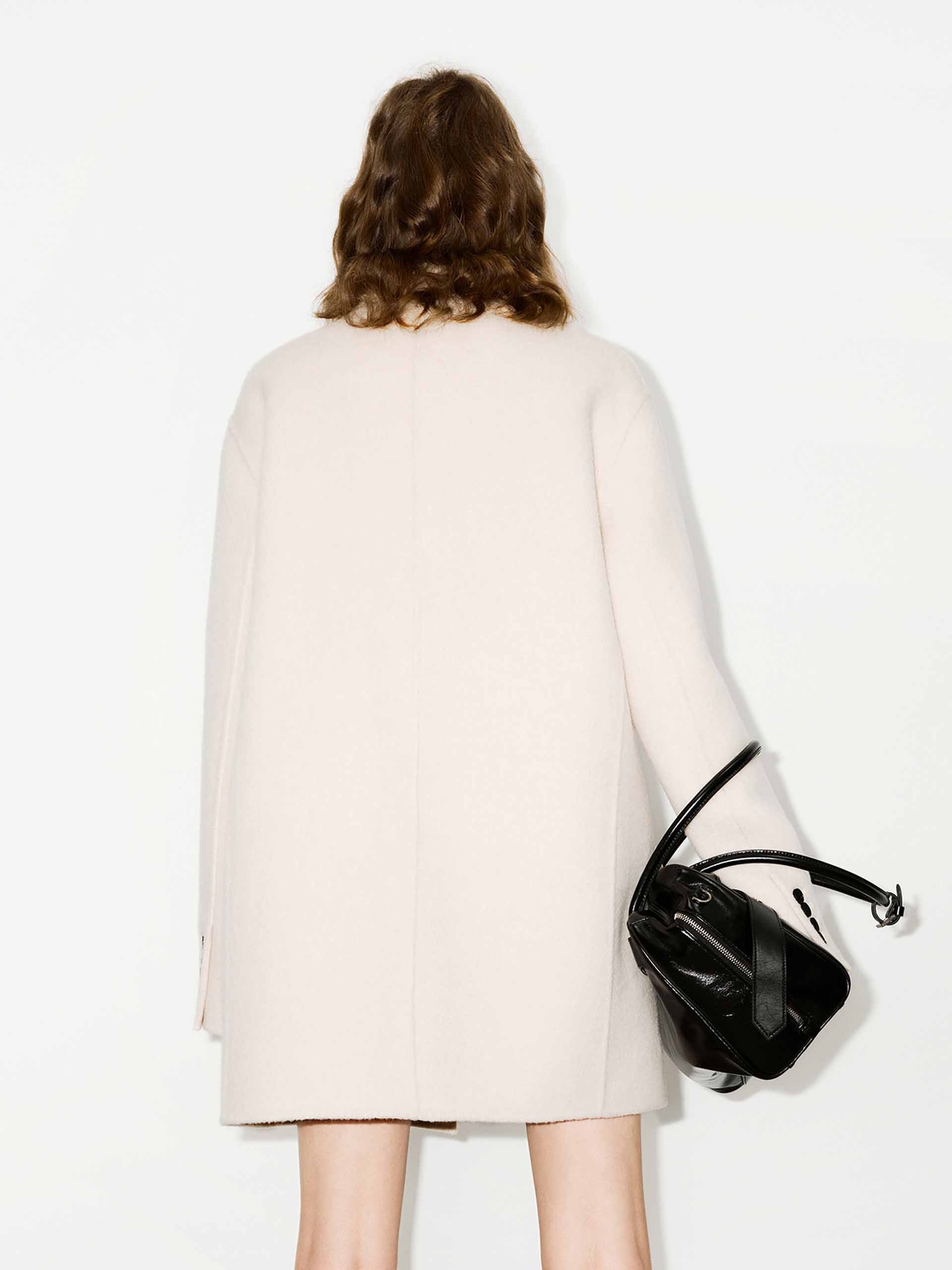 MO&Co. Women's Tailored Double Breasted Peak Lapel Wool Blend Midi Coat in Beige