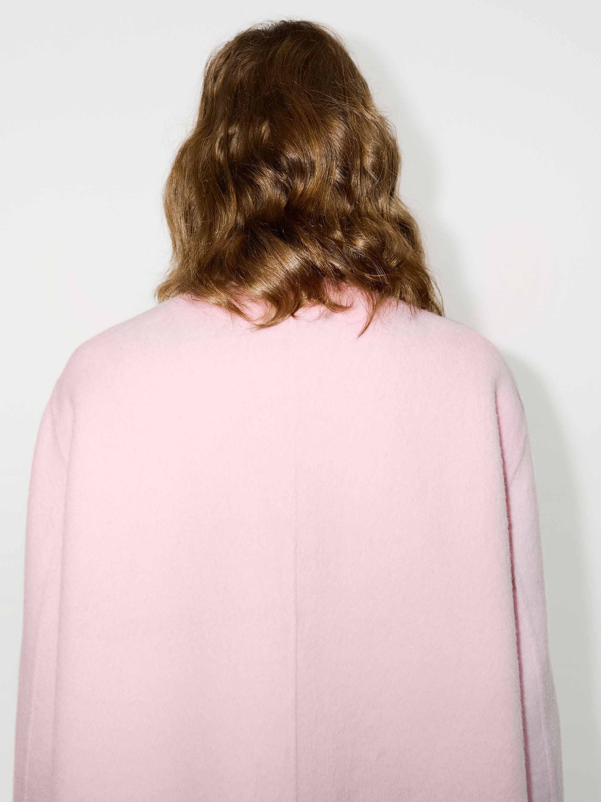 MO&Co. Women's Tailored Double Breasted Peak Lapel Wool Blend Midi Coat in Baby Pink