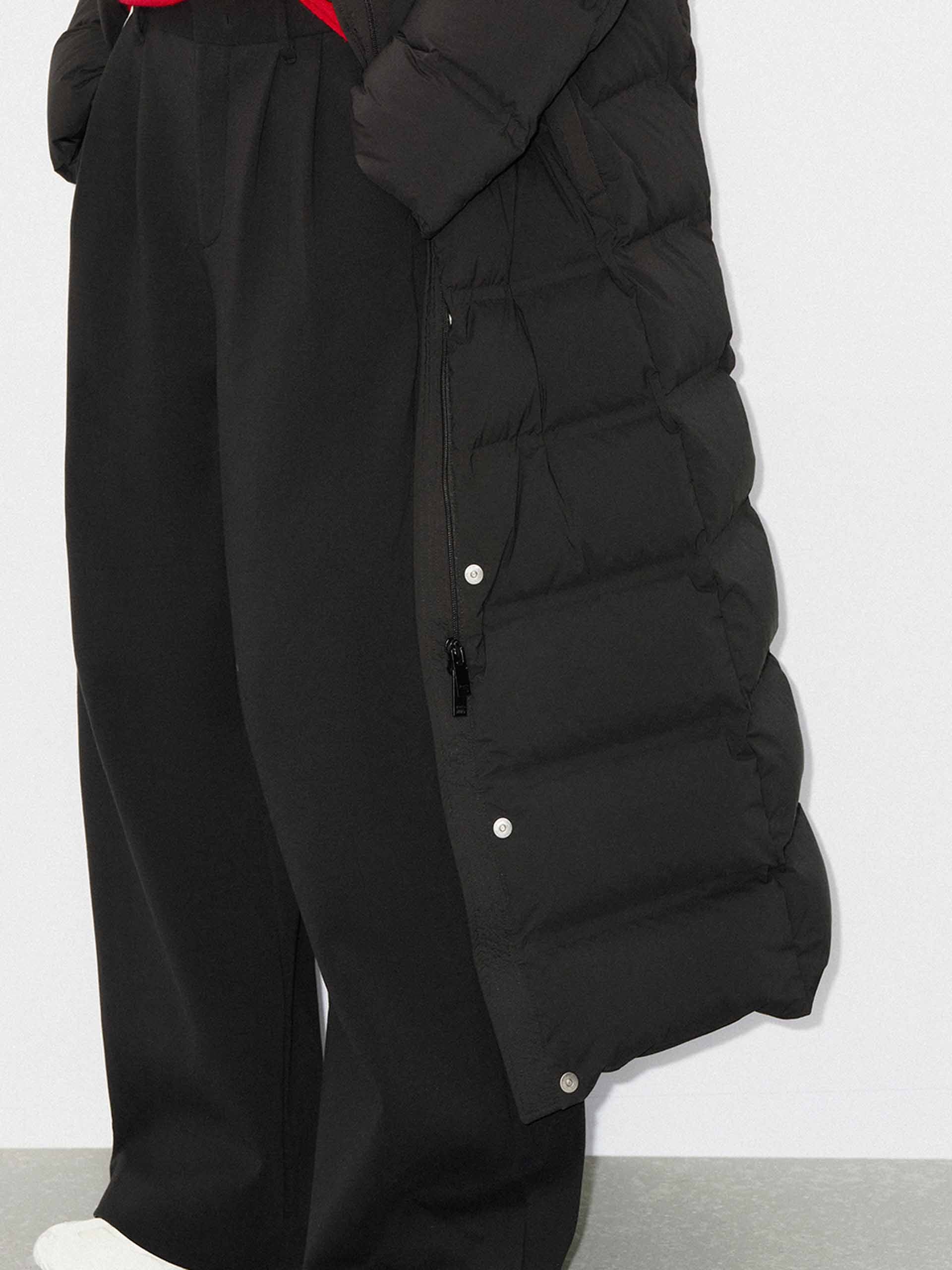 MO&Co. Women's Long Line Hood Quilted Shell Down Coat in Black for Winter