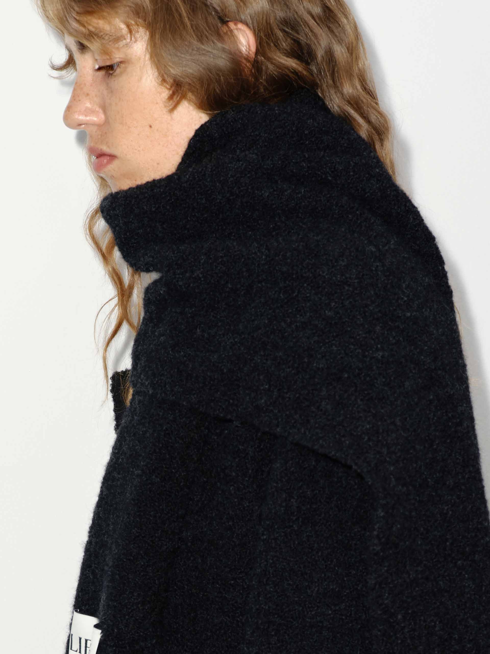 MO&Co. Women's Button Closure Midi Coat with Scarf in Grey