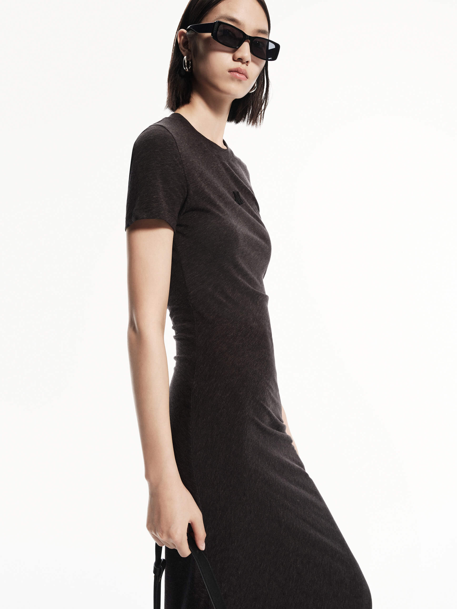 MO&Co. Women's Short Sleeve Lyocell Blend Stretchy Long Line Maxi Casual Dress