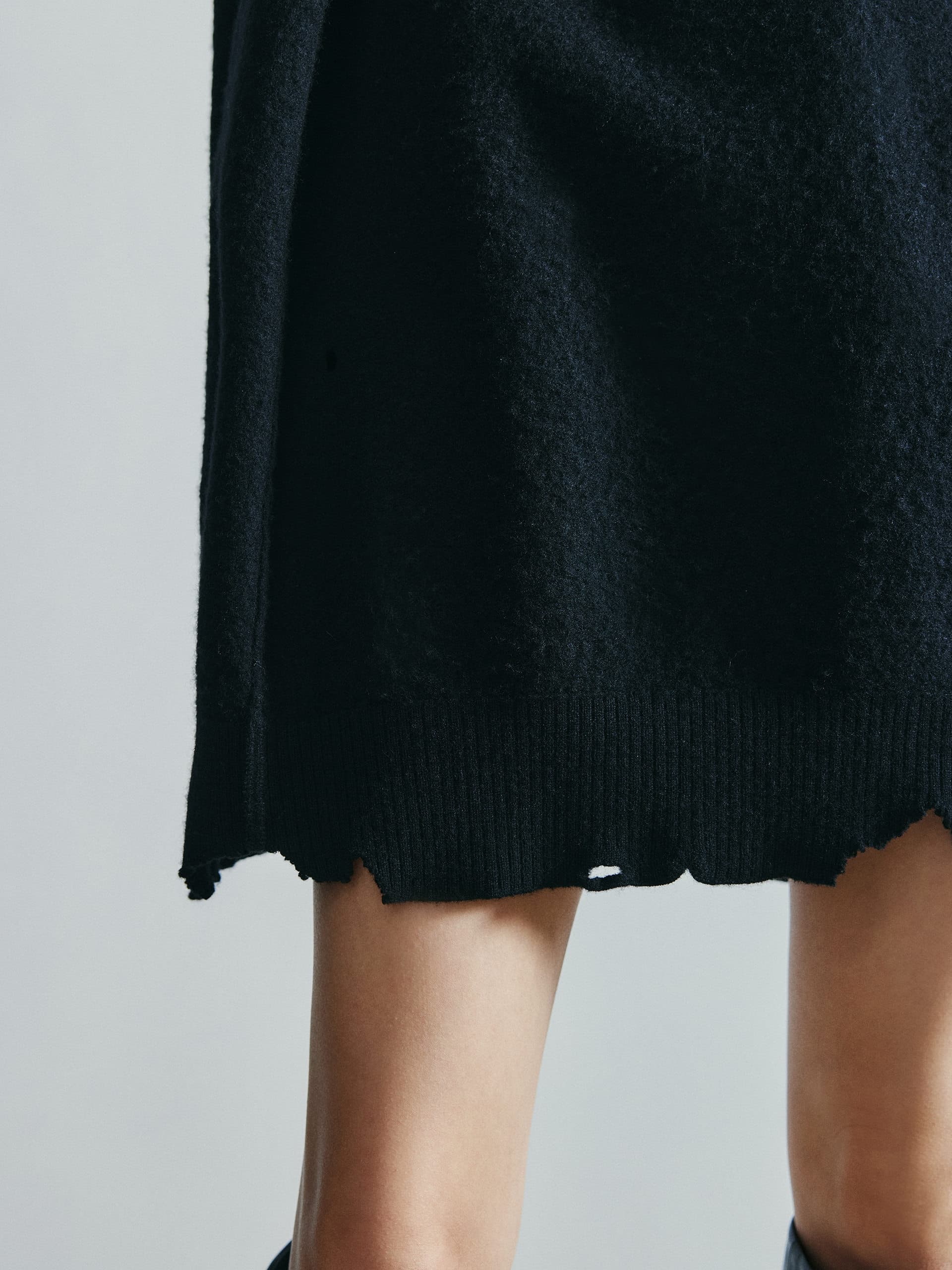 MO&Co. Noir Collection Women's Pure Wool V-neck Tank Knit Dress with Distressed detailing