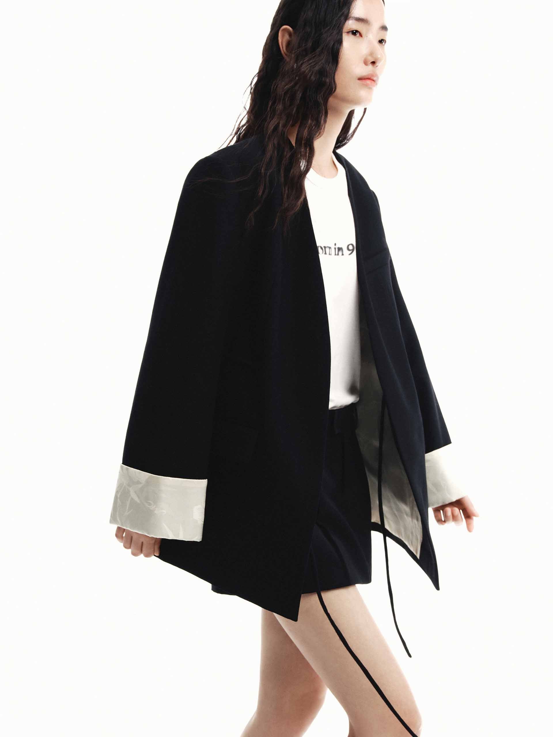 MO&Co. Women's Turn Up Cuff Collarless Structured Blazer in Black