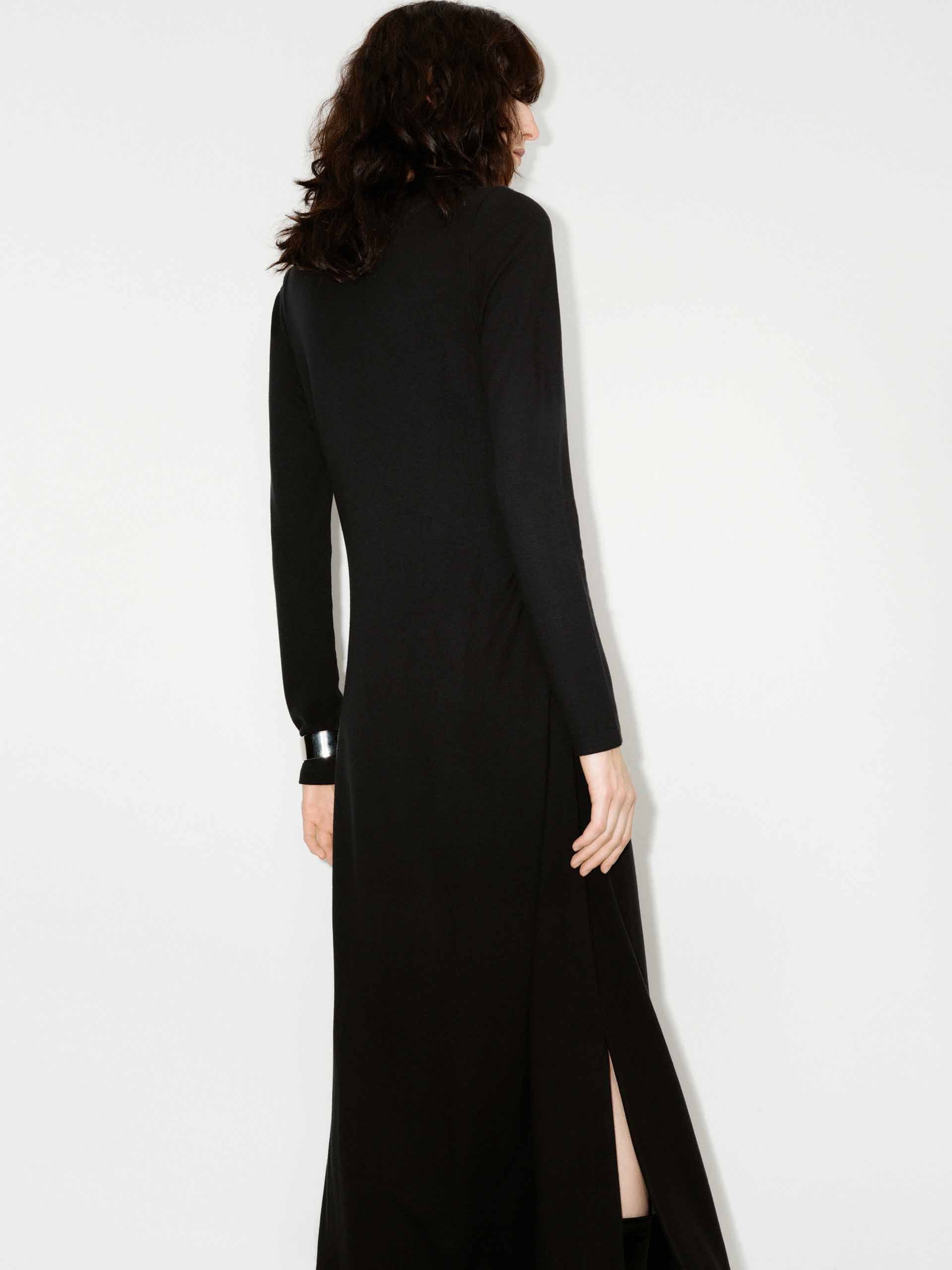 MO&Co. Women's Cut Shoulder Long Sleeves A-line Black Midi Dress