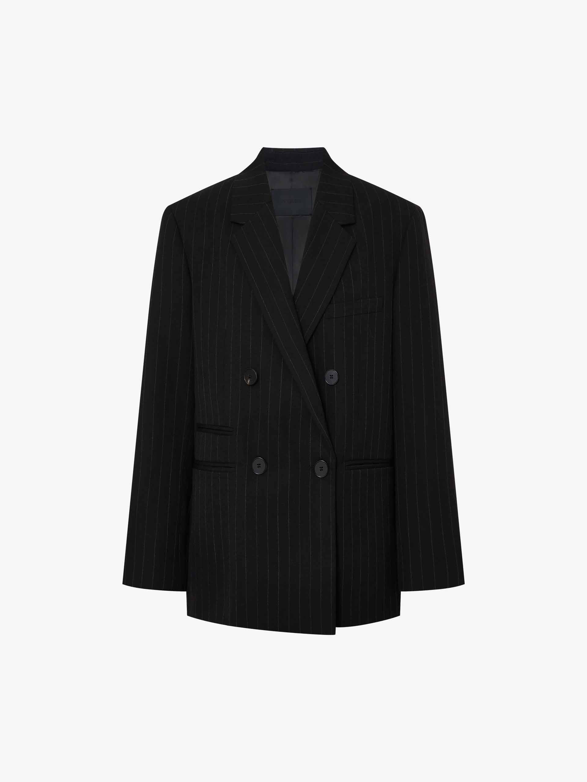 MO&Co. Women's Pinstripe Double Breasted Merino Wool Blazer