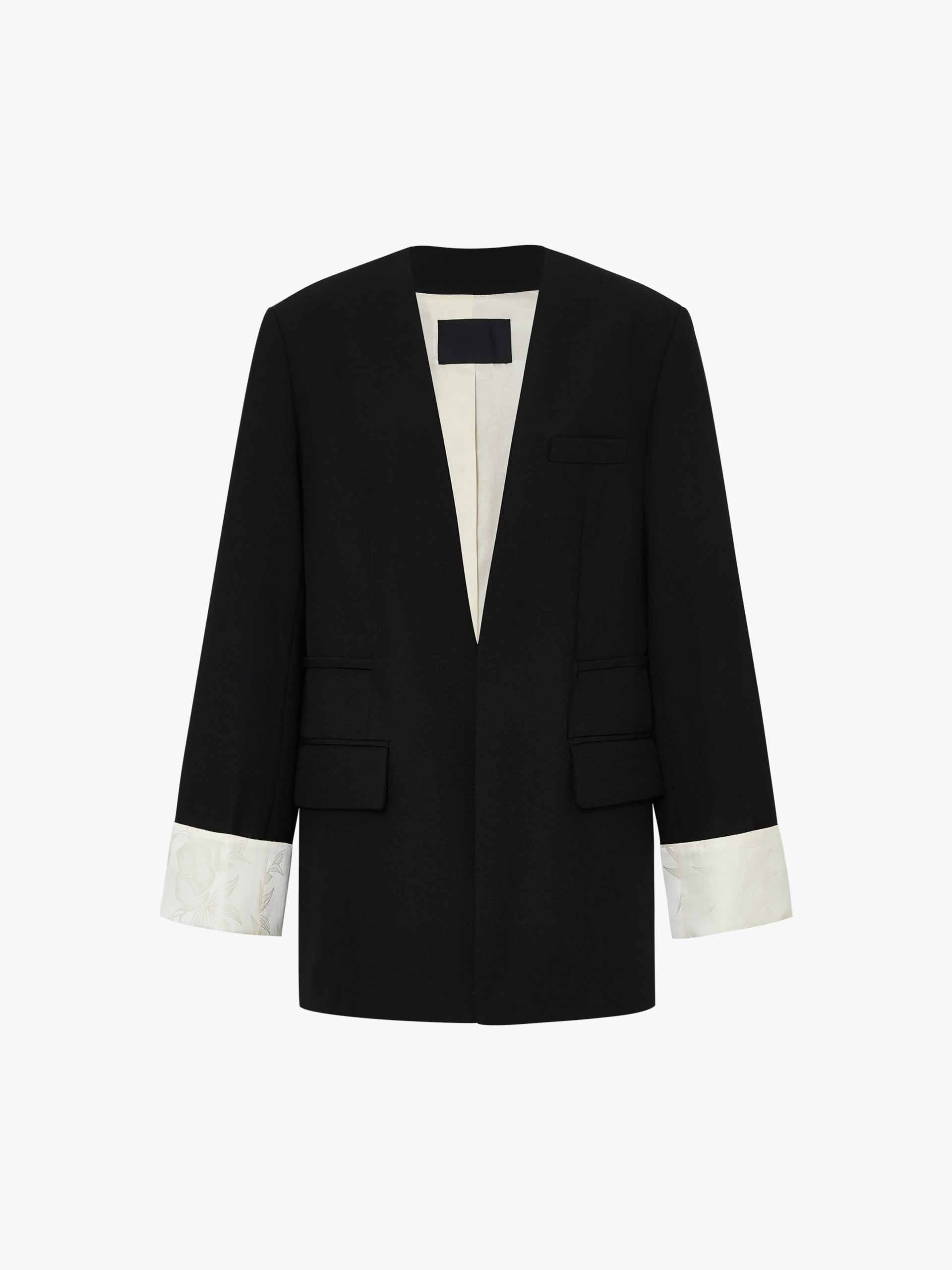 MO&Co. Women's Turn Up Cuff Collarless Structured Blazer in Black
