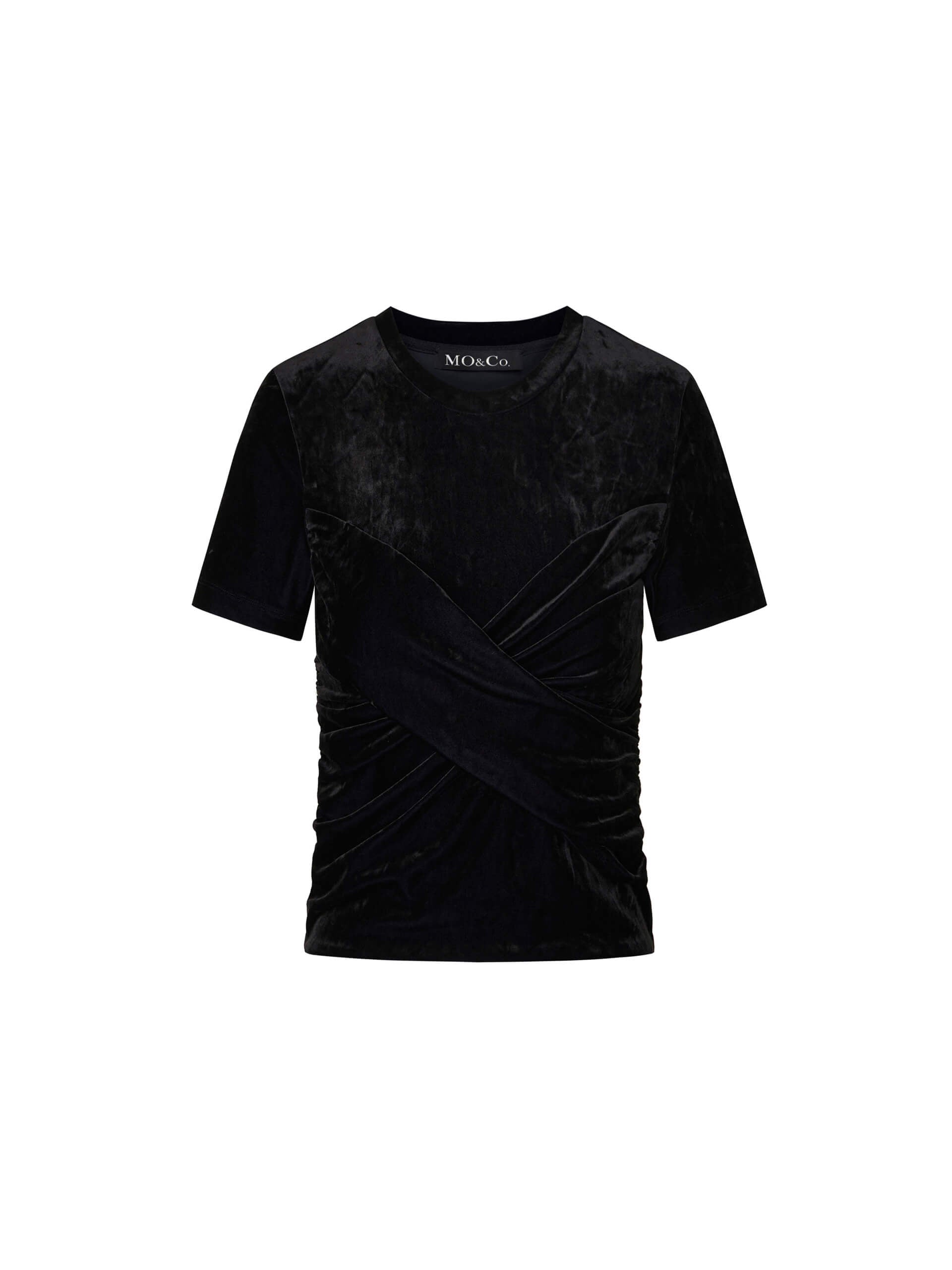 MO&Co. Women's Black Twist Detail Velvet Touch Crop Top