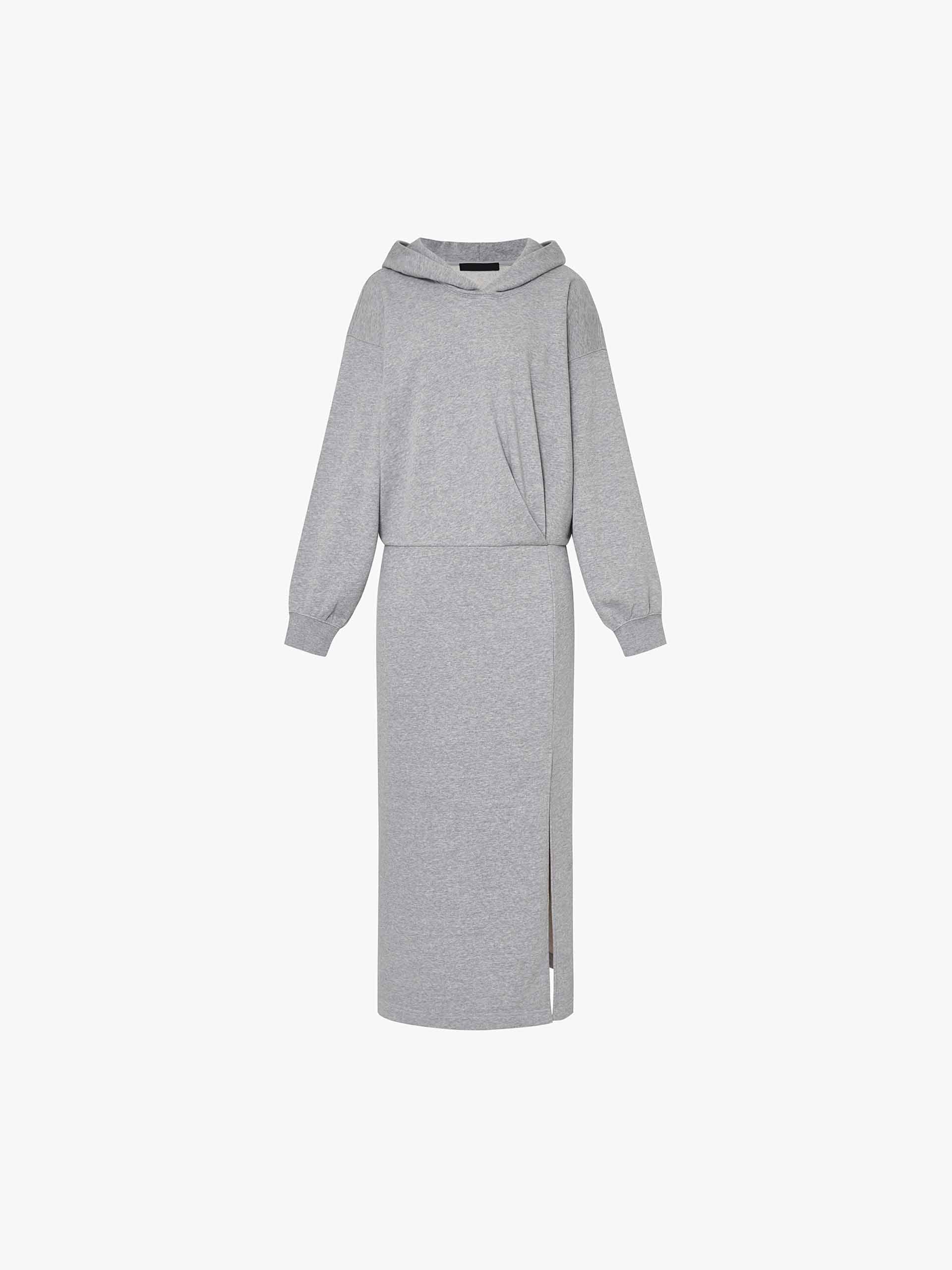 MO&Co. Women's Long Sleeves Slit Detail Hooded Midi Dress in Light Grey with Casual Weekend Style