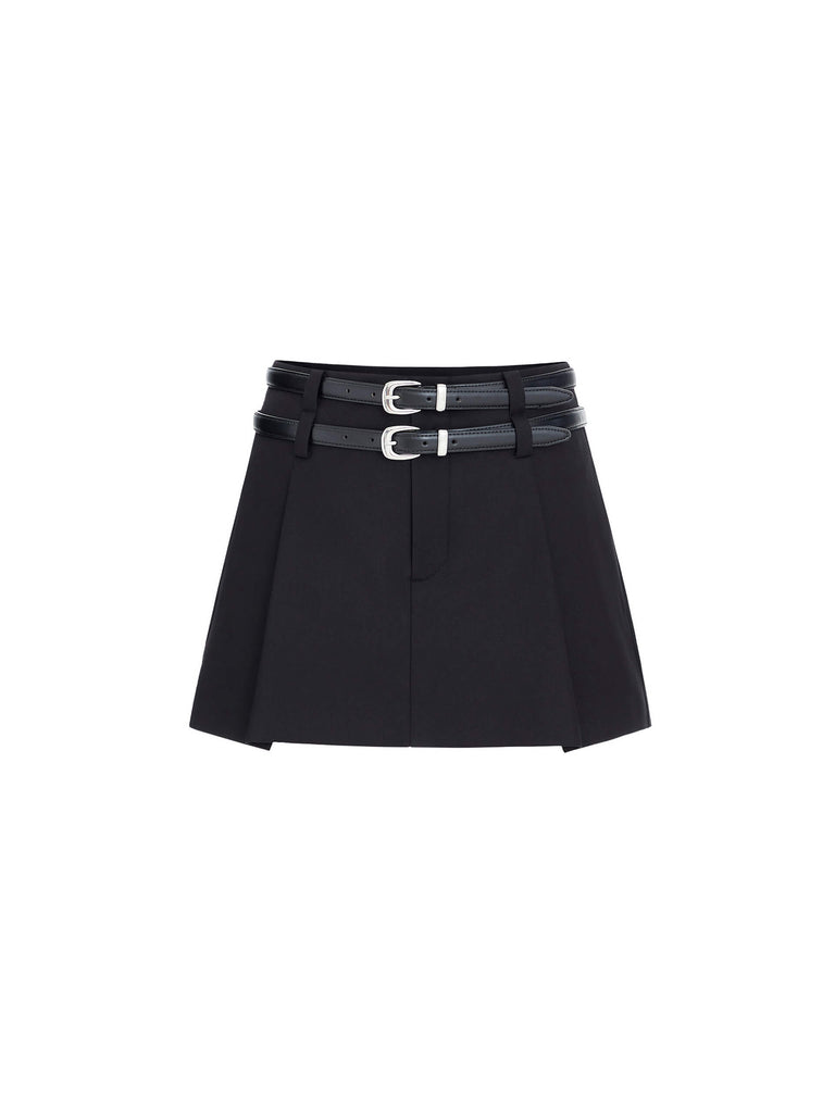 MO&Co. Women's Black double Belt Low-rise Super Mini Skirt