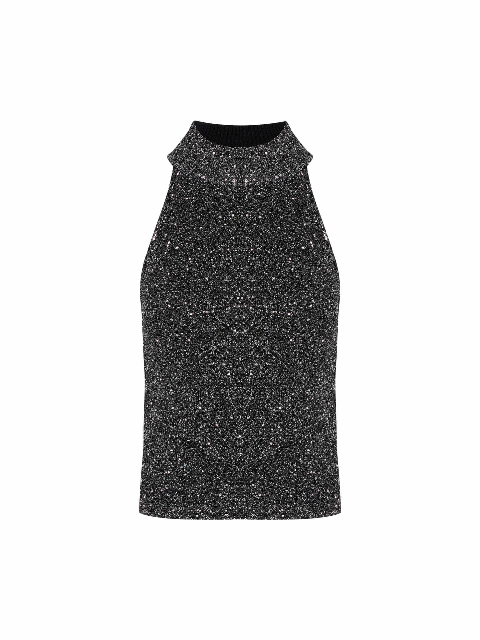 MO&Co. Noir Women's Sequins Textured Top. Crafted from high-quality materials, this stunning top features a slim, curve-hugging fit that enhances your figure.