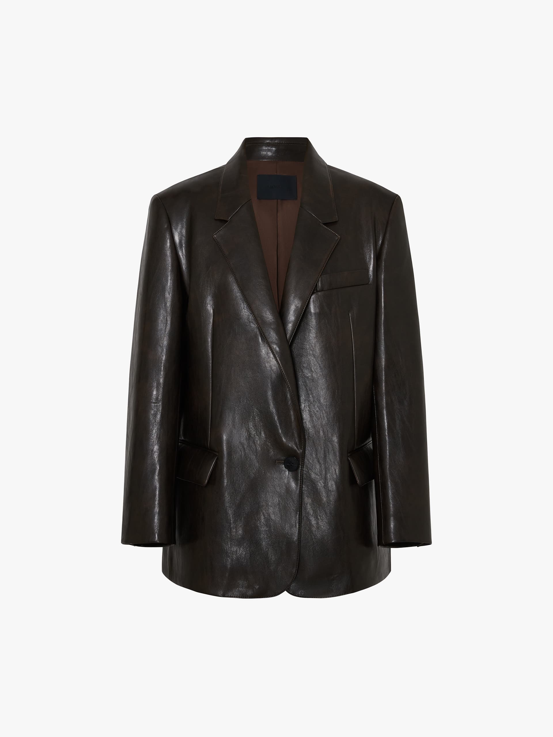 MO&Co. Women's Faux Leather Oversized Blazer in Brown