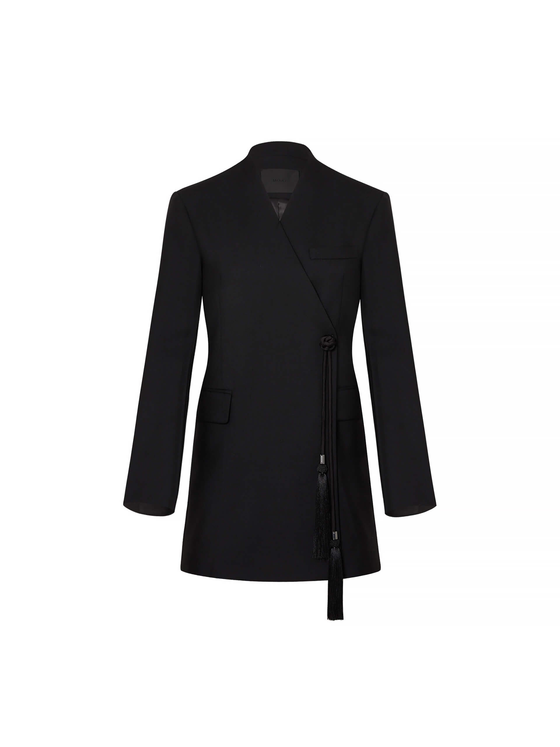 MO&Co. Women's Wool Blend Black Blazer Dress features long sleeves and wrap design