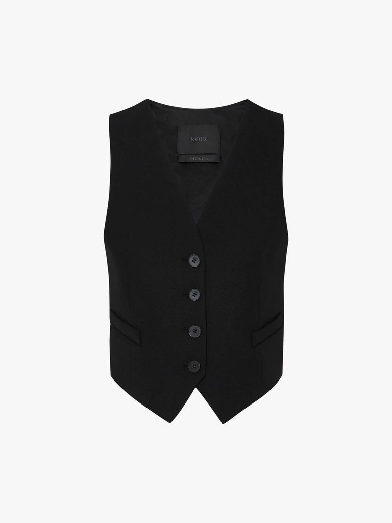 MO&Co. Noir Women's Paneled Pure Wool Belted Suit Waistcoat in Black