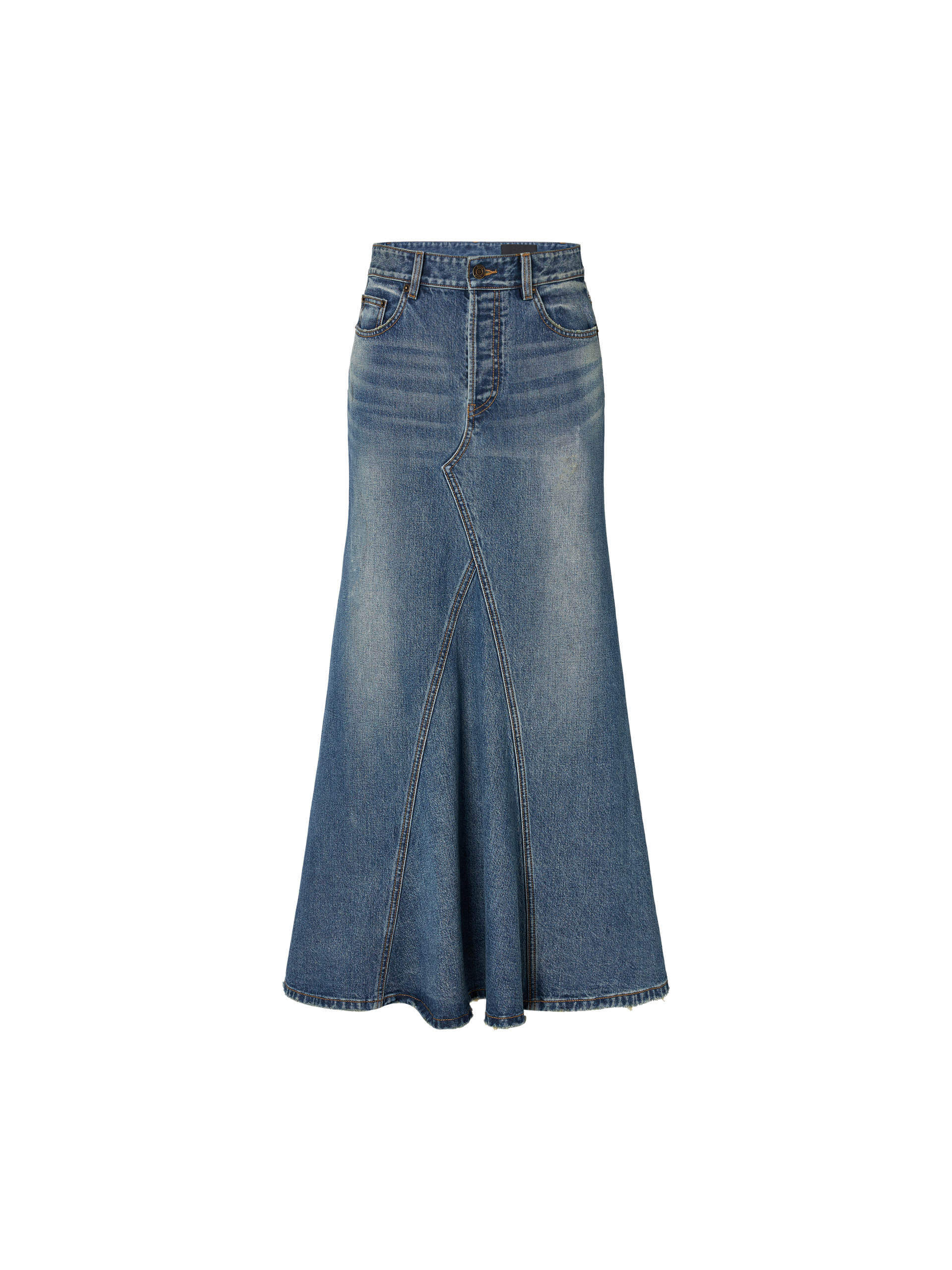 MO&Co. Noir Women's Pure Cotton A-line Paneled Denim Maxi Skirt Blue