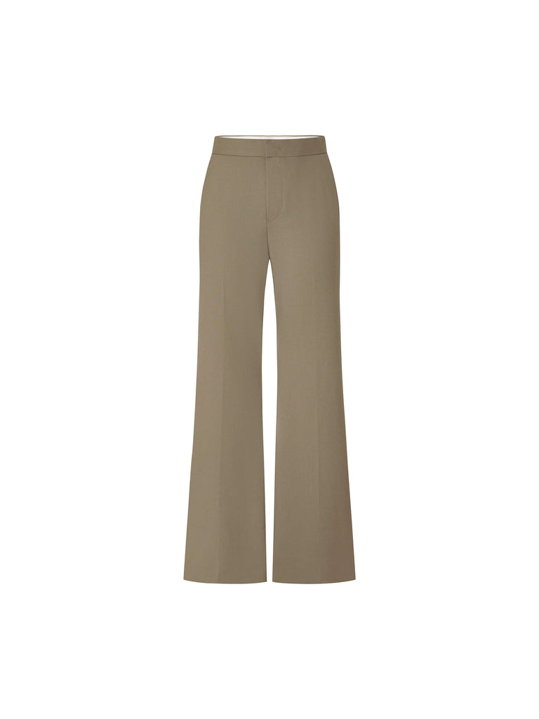 MO&Co. Women's Olive Full Length High Rise Wide Leg Trousers in Good Wool