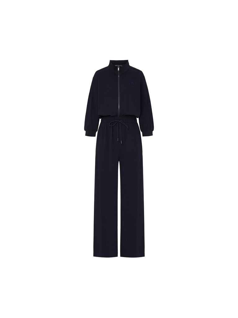 MO&Co. Women's Drawstring Waist Loose Jumpsuit in Navy Blue