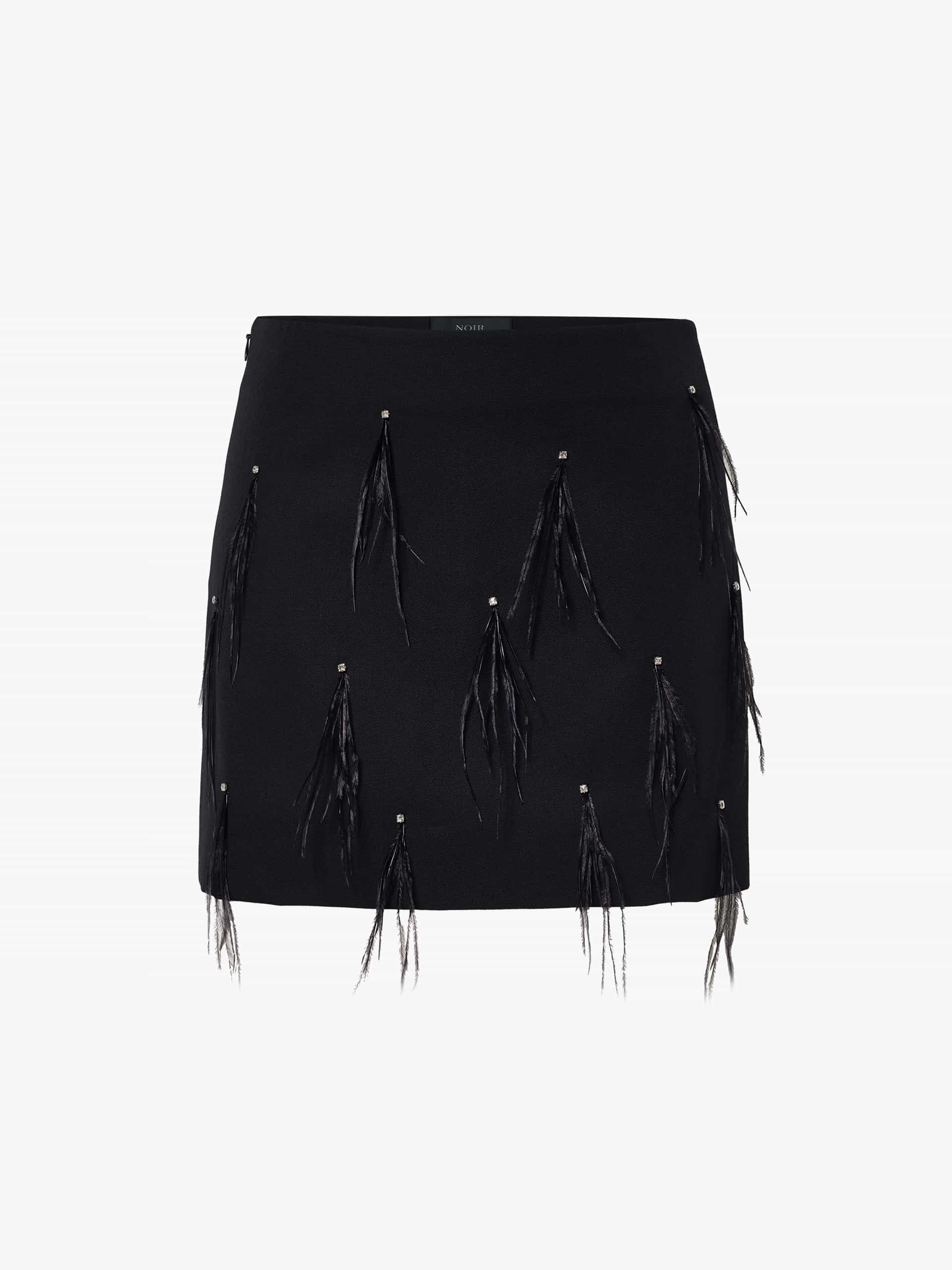 MO&Co. Noir Women's Feather Embellished Merino Wool Mini Skirt Black