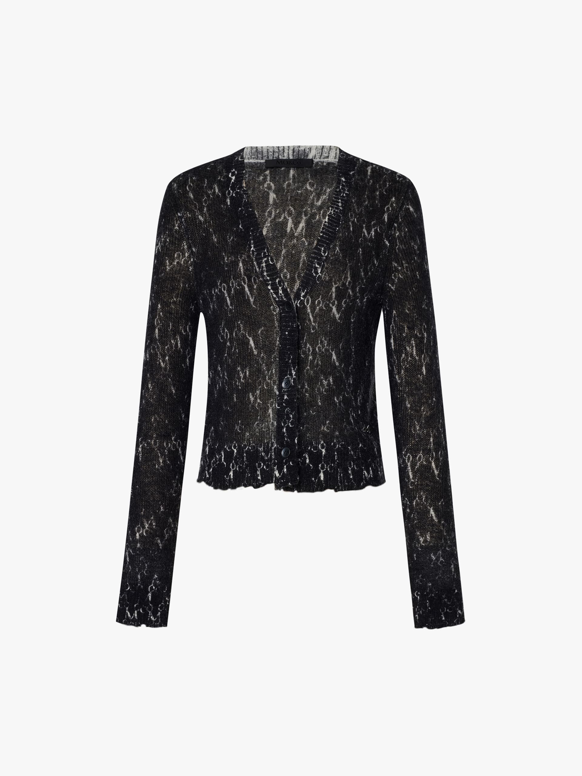 MO&Co. Women's Monogram V-neck Mohair Blend Fitted Knit Cardigan