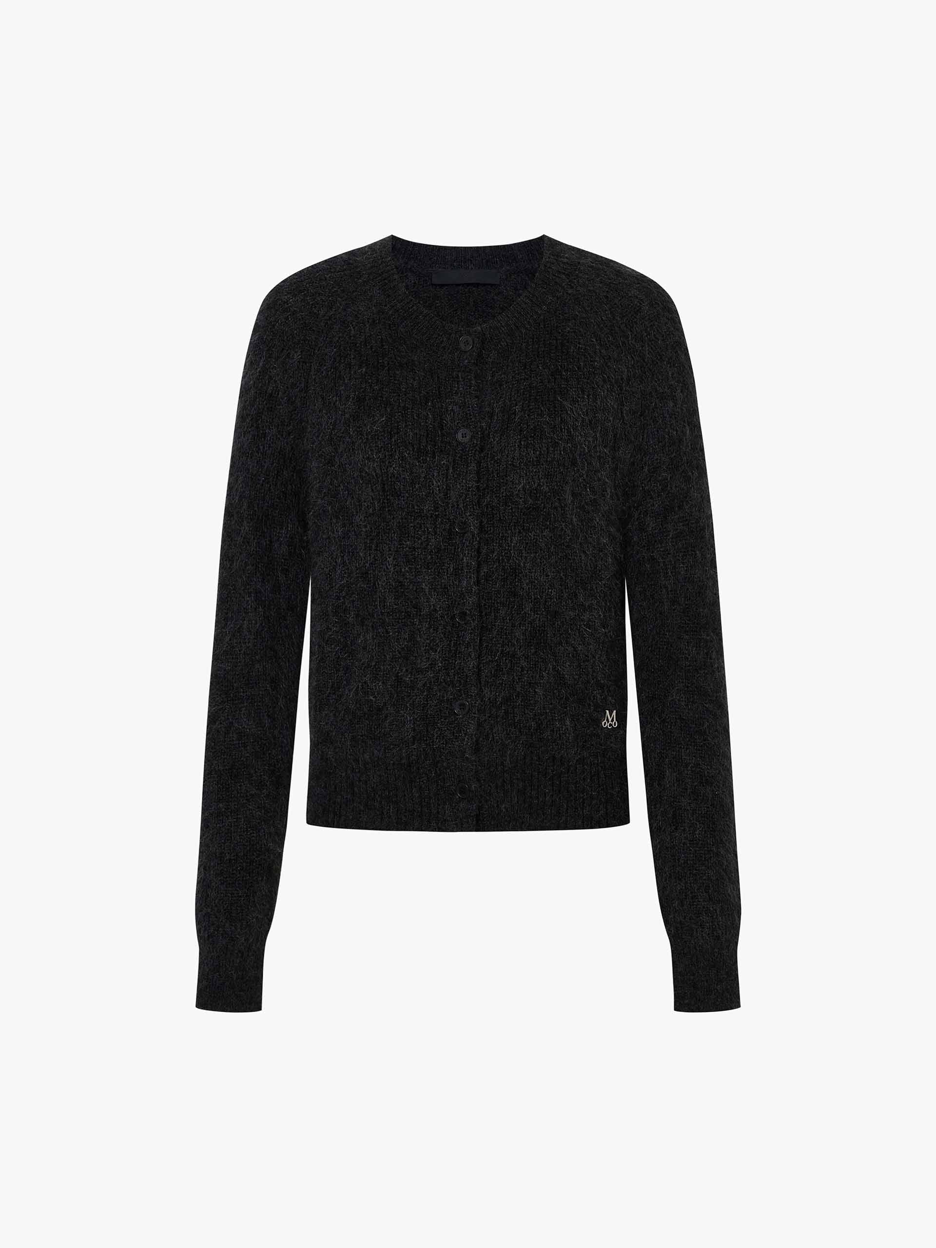 MO&Co. Women's Mohair Blend Fluffy Textured Regular Fit Knit Cardigan in Grey