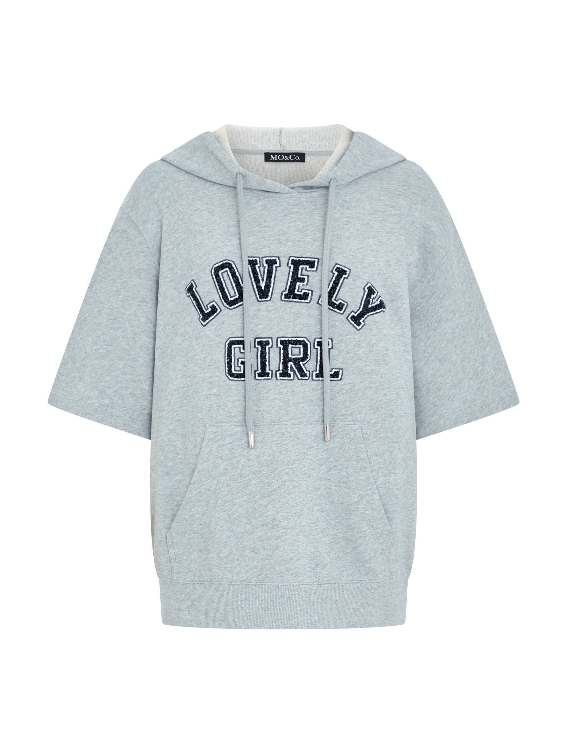 MO&Co. Women's Grey Short Sleeve Hoodie Sweatshirt Pullover
