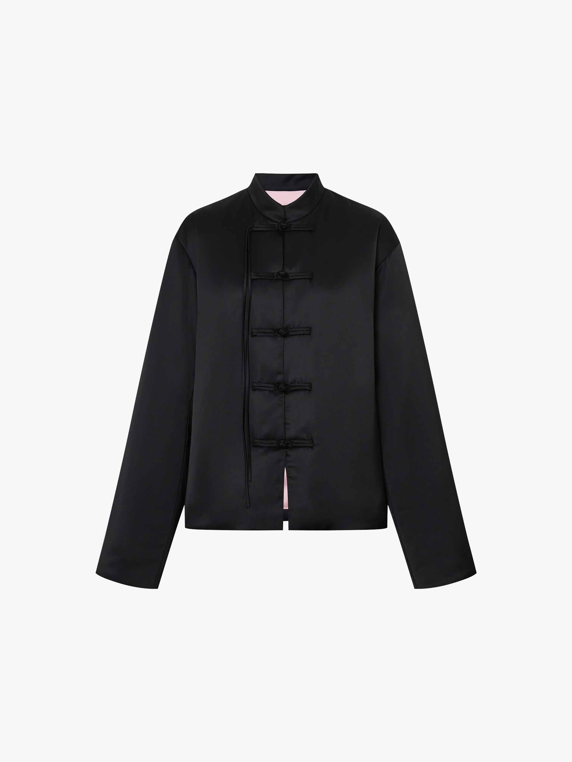 MO&Co. Women's Acetate Blend Cheongsam Button Neo-chinese Quilted Coat in Black