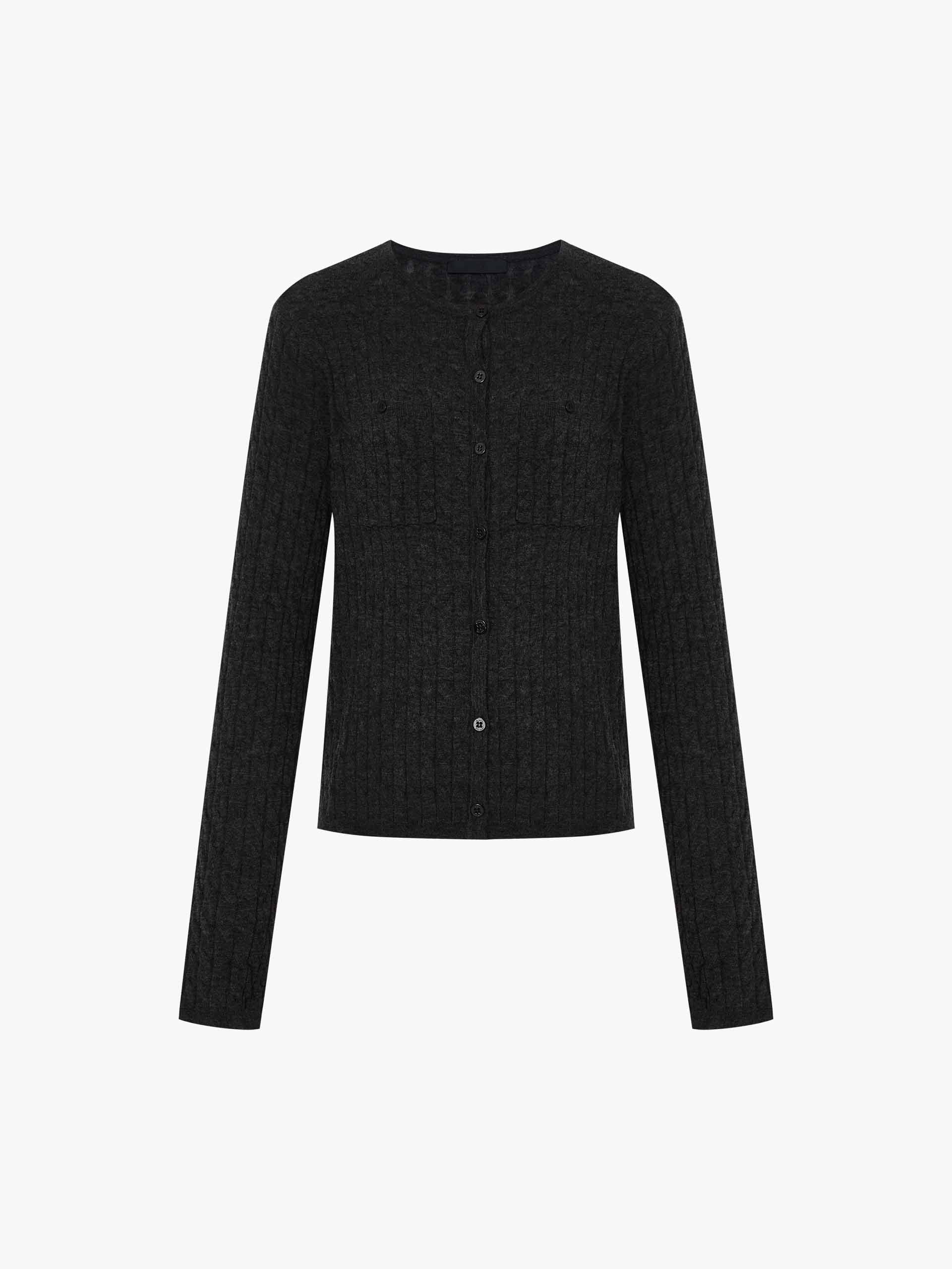 MO&Co. Women's Button Closure 100% Wool Cable Knit Fall Cardigan in Dark Grey
