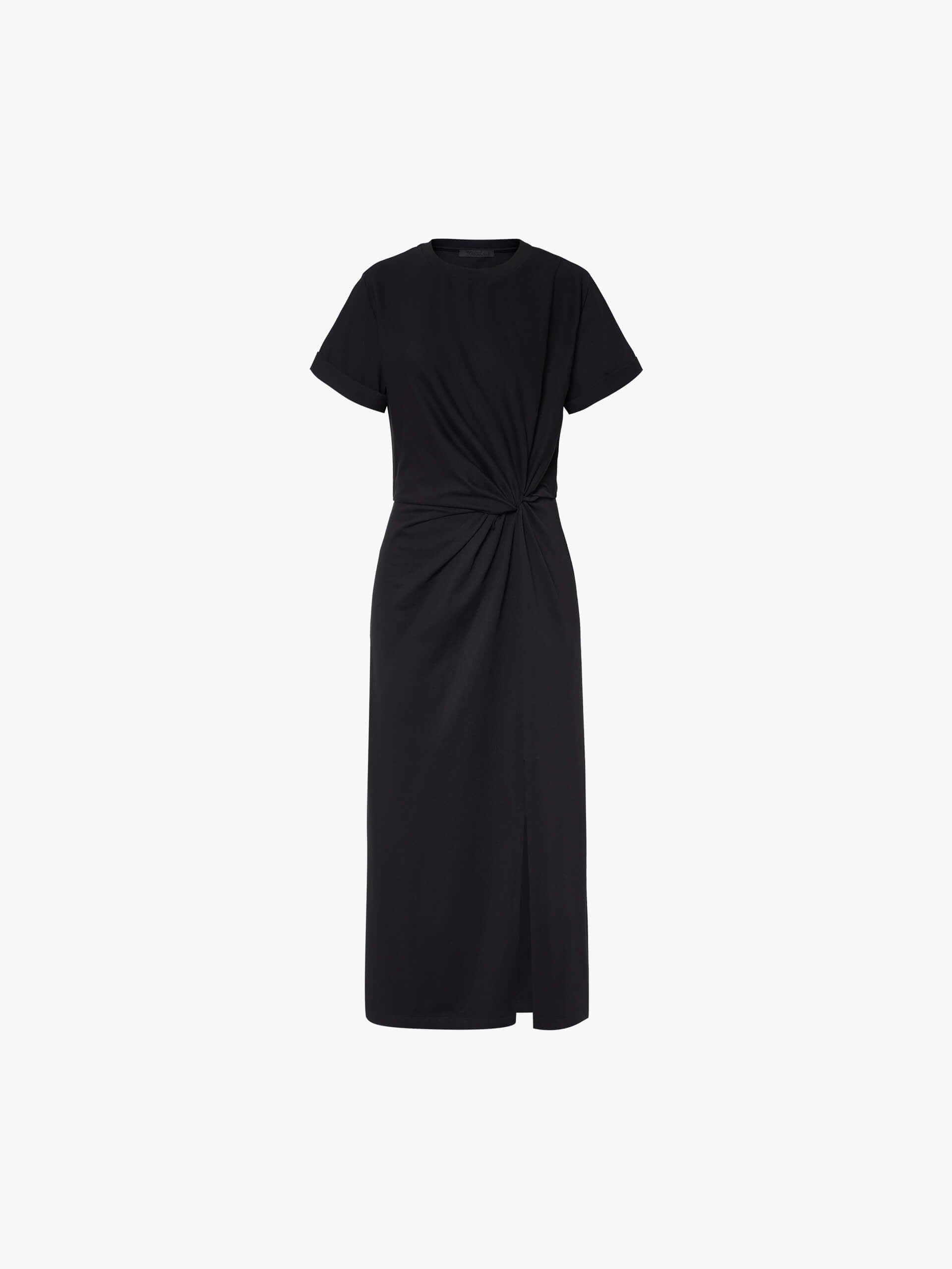 MO&Co. Women's Twist Detail Short Sleeves Midi Dress Black with Slit Detailing