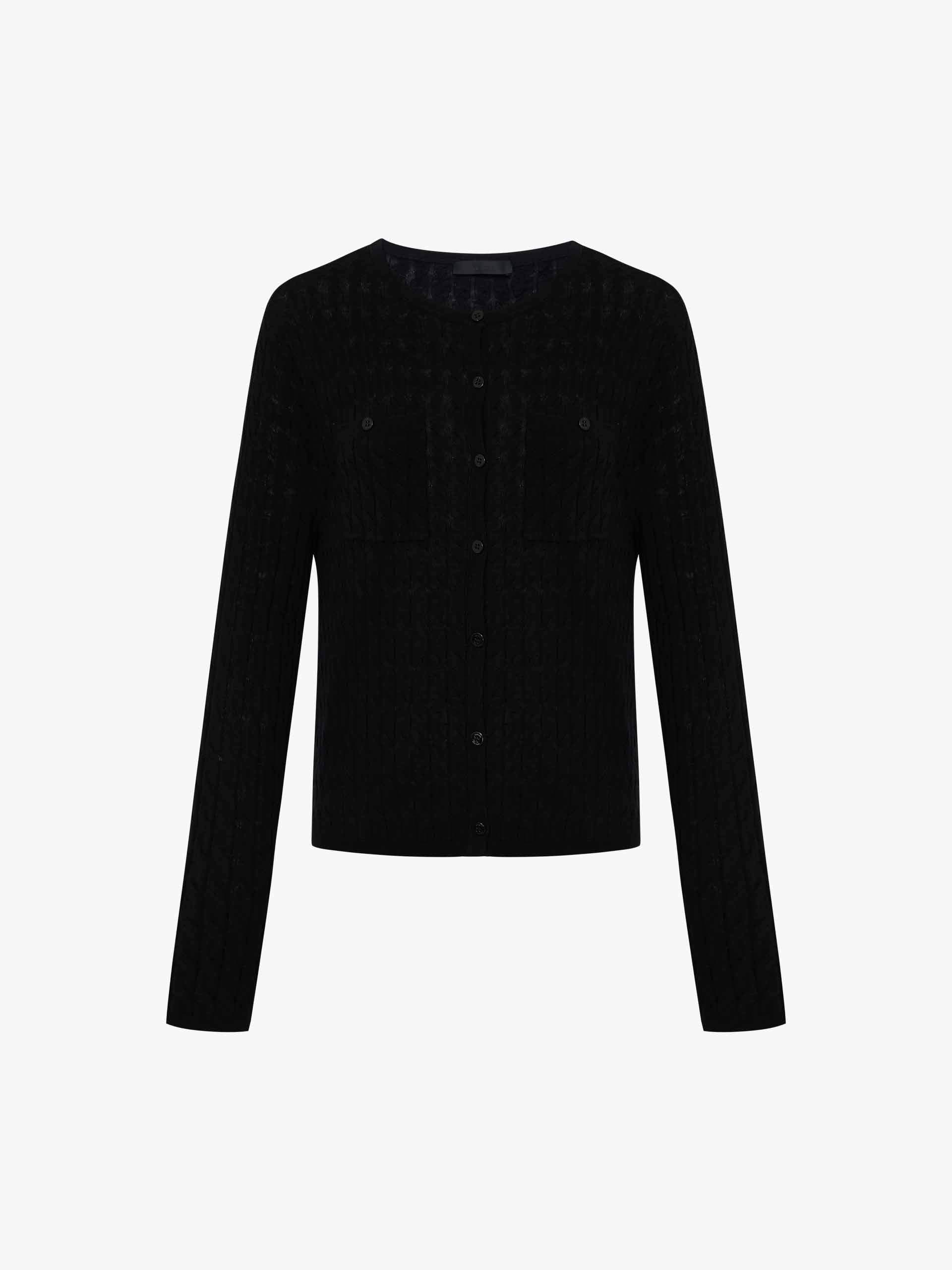 MO&Co. Women's Button Closure 100% Wool Cable Knit Fall Cardigan in Black