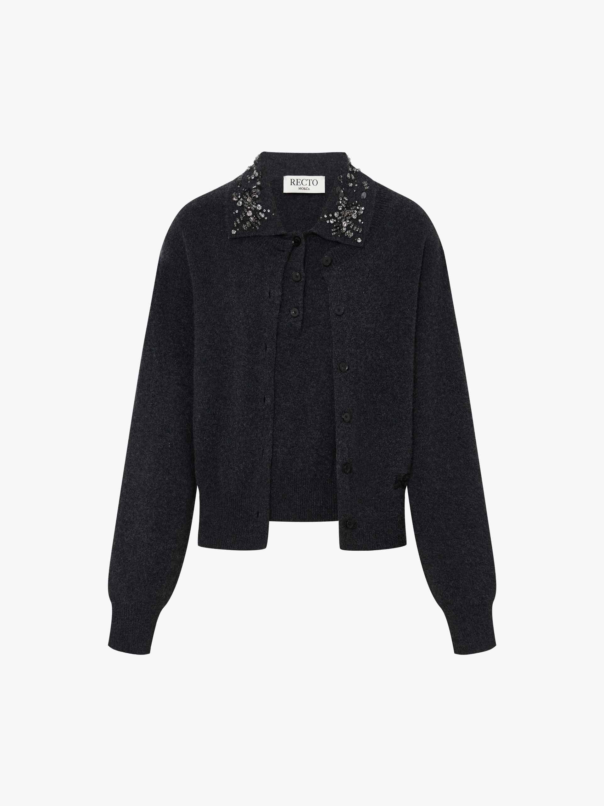 MO&Co. Women's Wool Cashmere Cardigan with Sleeveless Crystal Knit Top