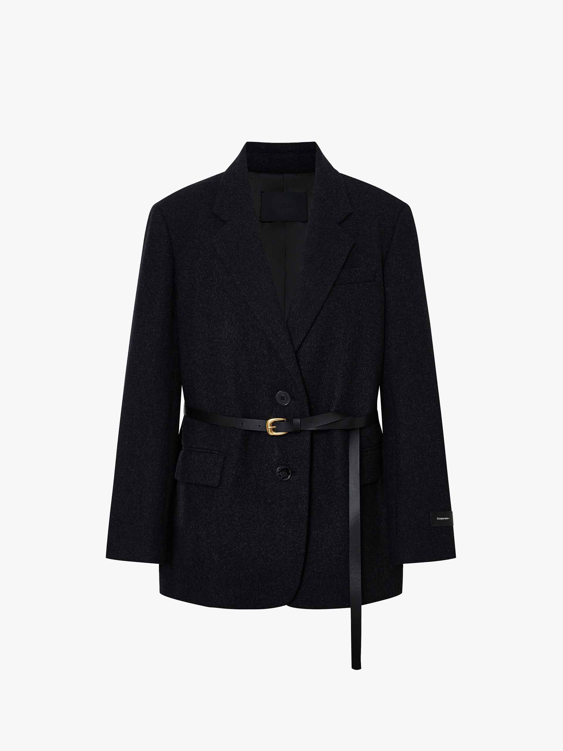 MO&Co. Women's Include Belted Casual Single Breasted Pure Merino Wool Coat Blazer