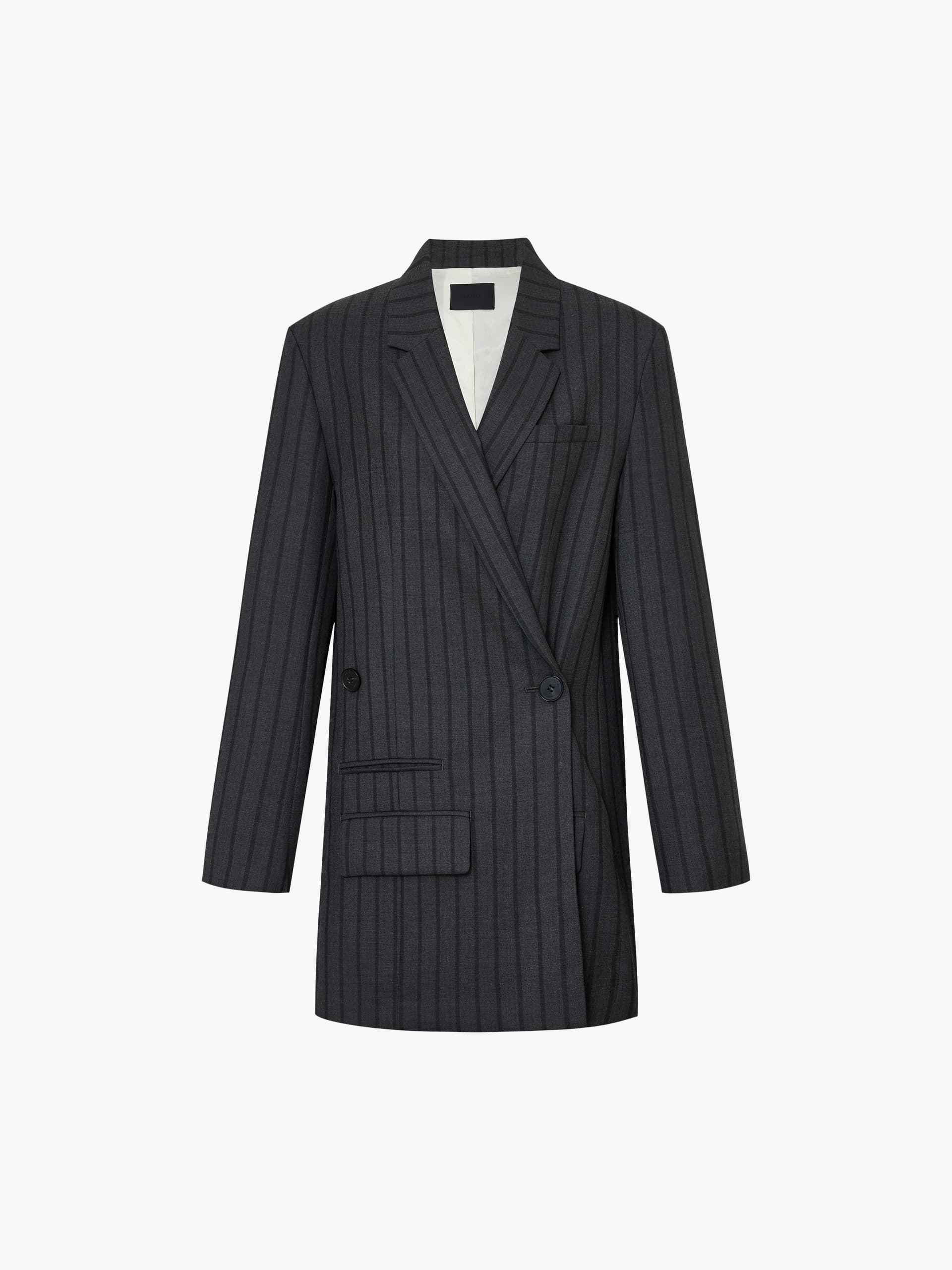 MO&Co. Women's Pinstripe Wool Blend Long Sleeves Tailored Blazer