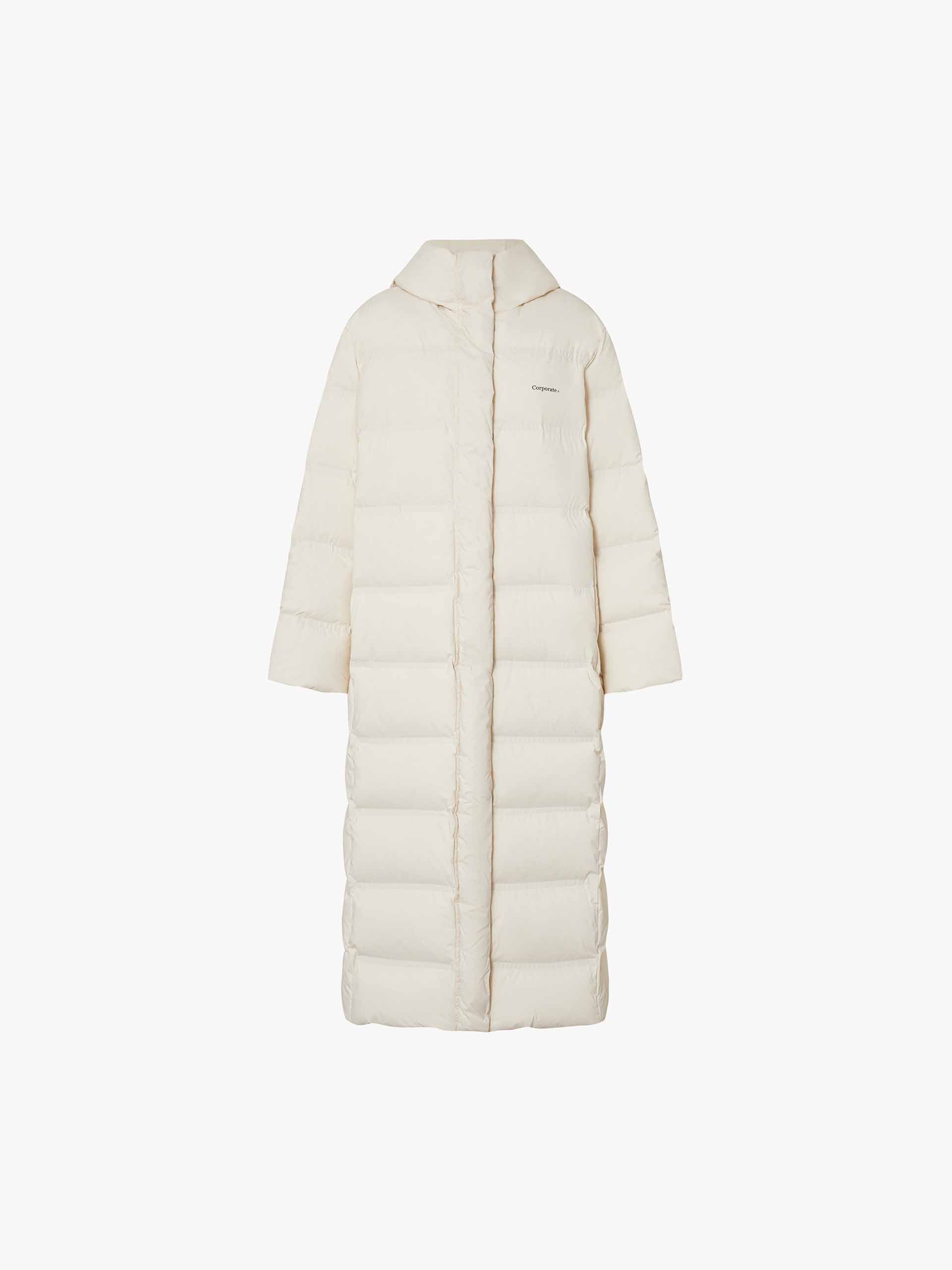 MO&Co. Women's Long Line Hood Quilted Shell Down Coat in Light Beige for Winter